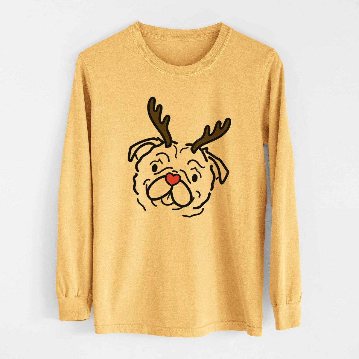 Red Nose Pug - Pip - Heavyweight 100% Cotton Long Sleeve