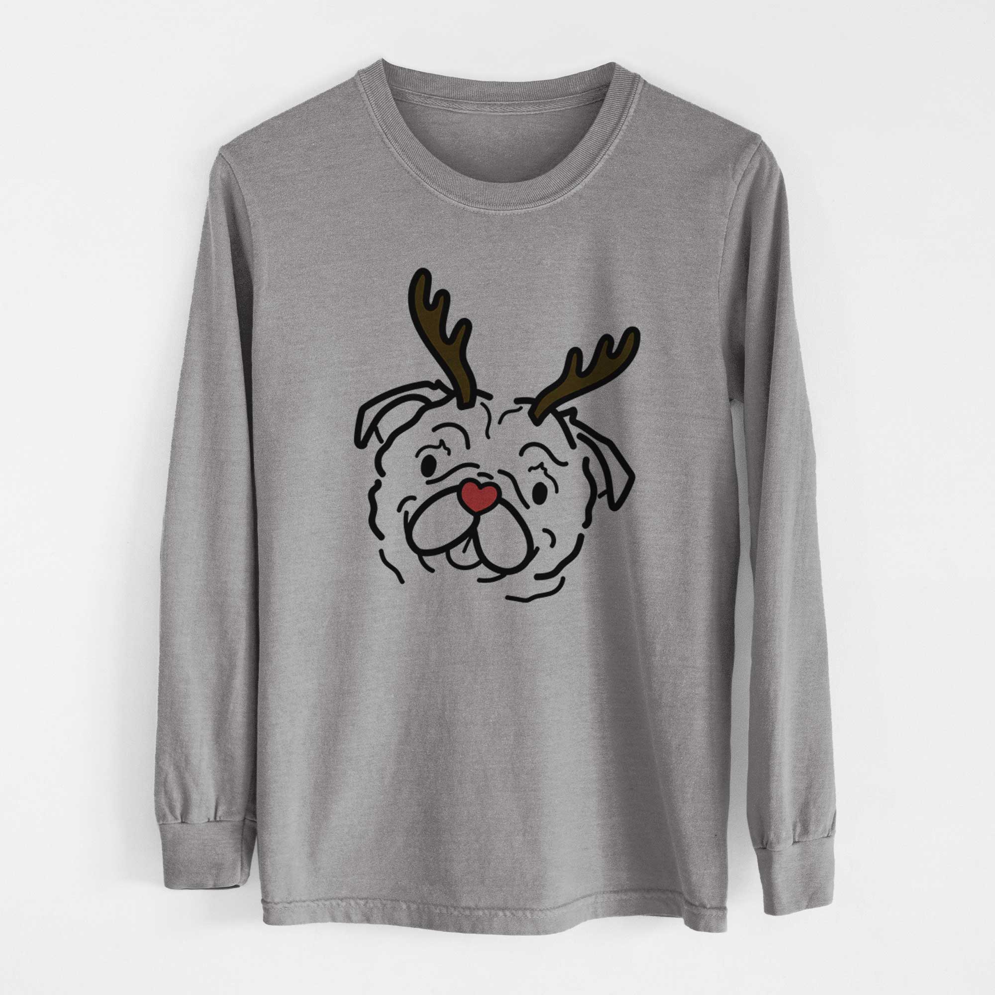 Red Nose Pug - Pip - Heavyweight 100% Cotton Long Sleeve