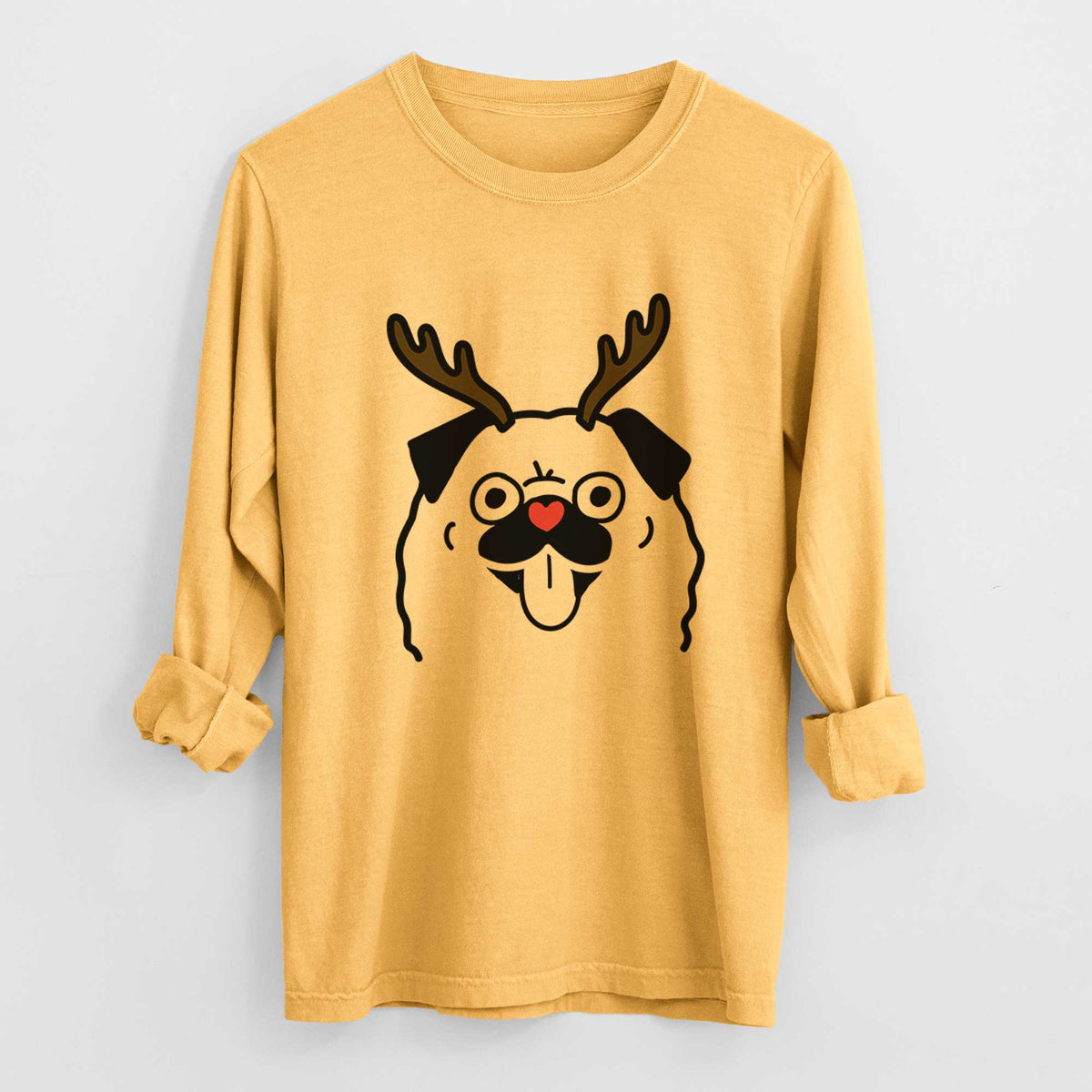 Red Nose Pug - Heavyweight 100% Cotton Long Sleeve