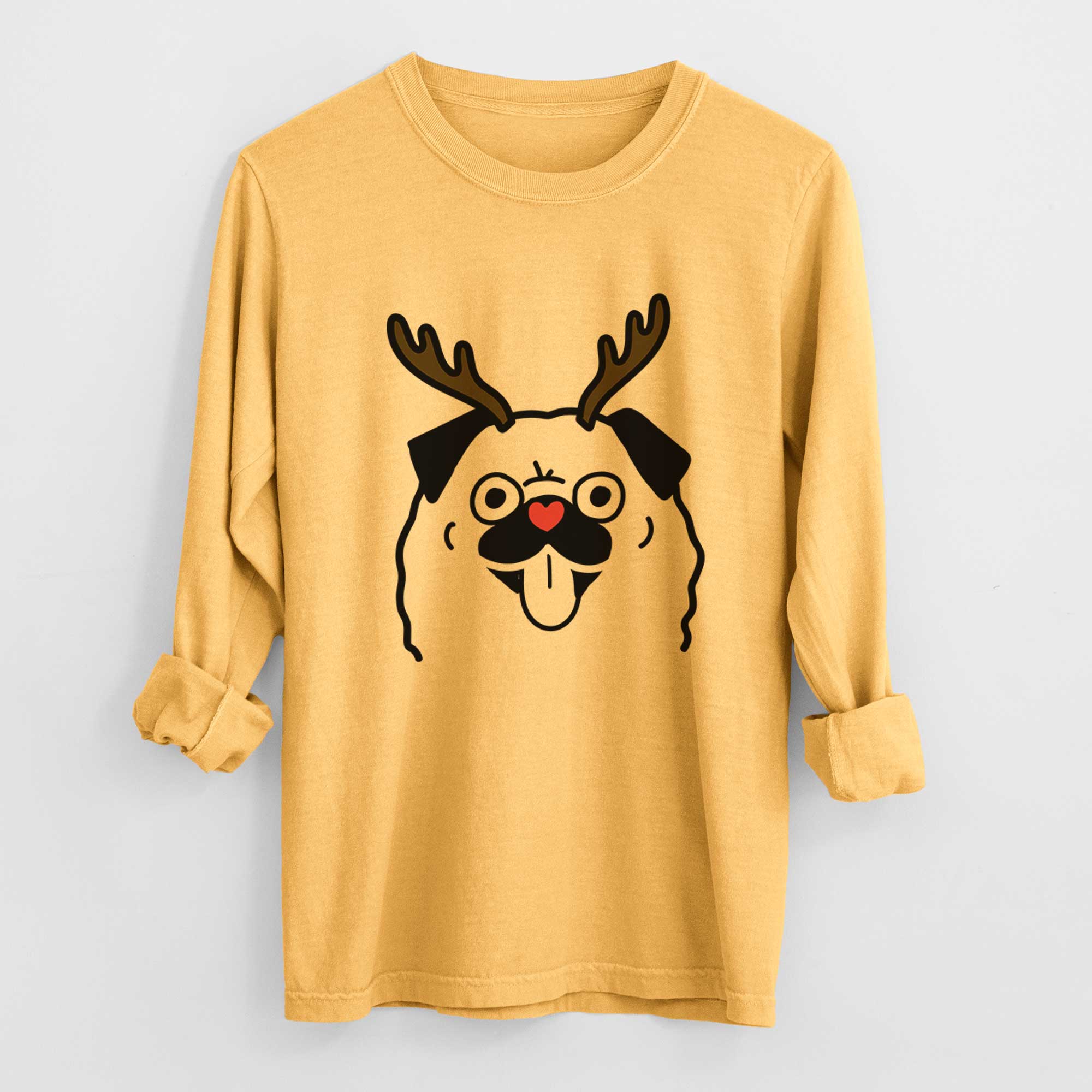 Red Nose Pug - Heavyweight 100% Cotton Long Sleeve