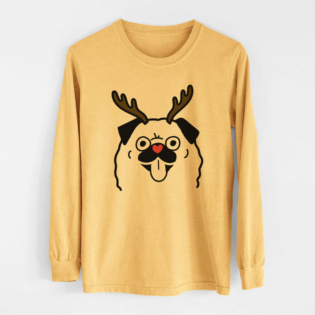 Red Nose Pug - Heavyweight 100% Cotton Long Sleeve