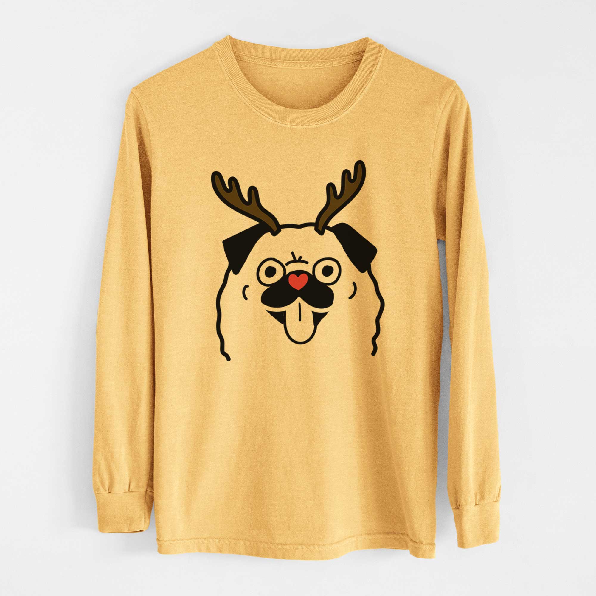 Red Nose Pug - Heavyweight 100% Cotton Long Sleeve