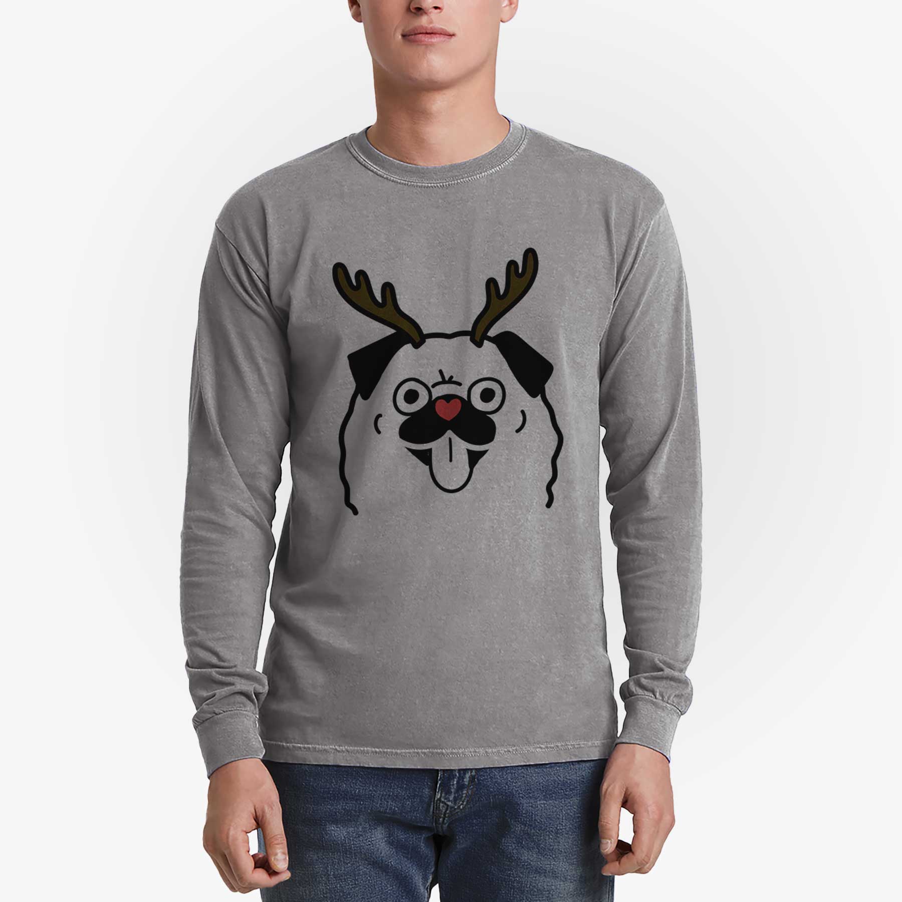 Red Nose Pug - Heavyweight 100% Cotton Long Sleeve