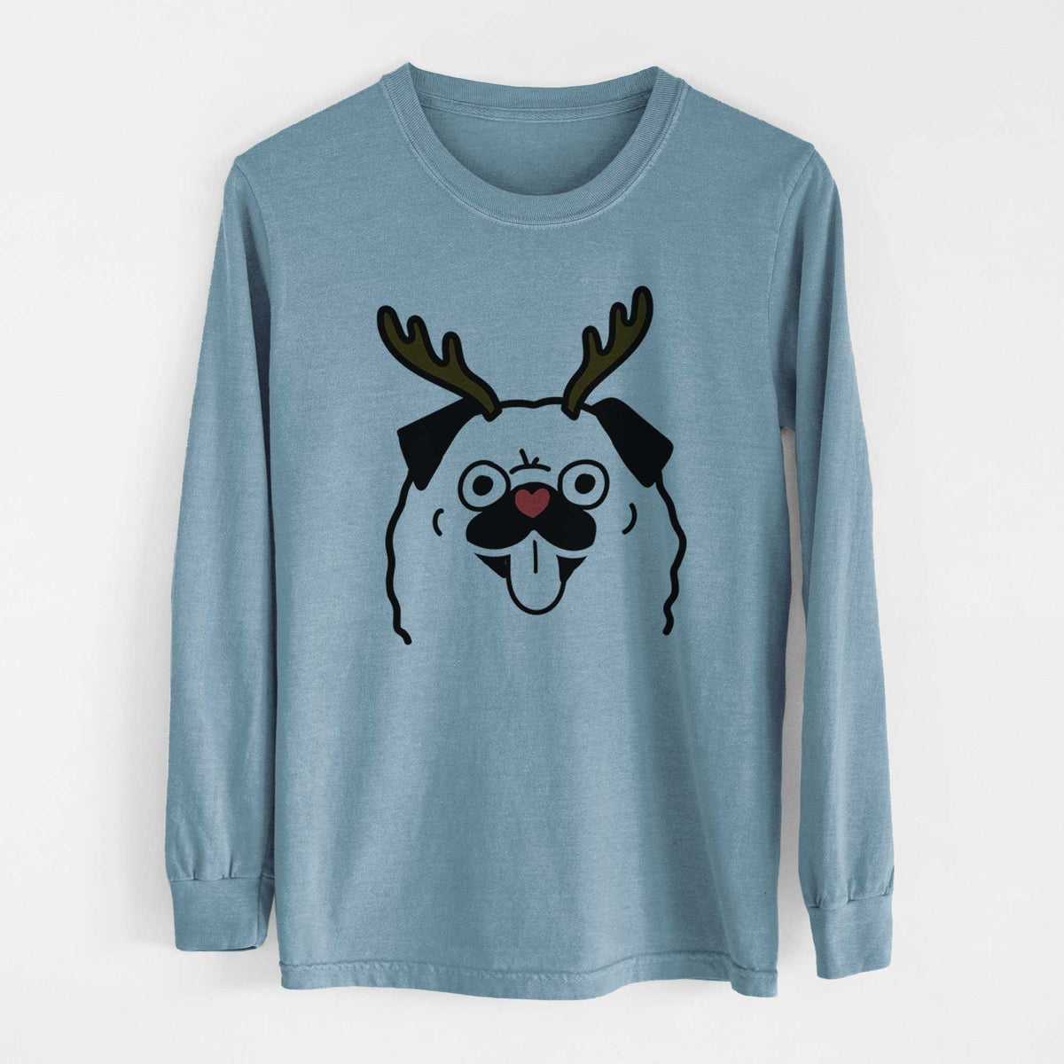 Red Nose Pug - Heavyweight 100% Cotton Long Sleeve