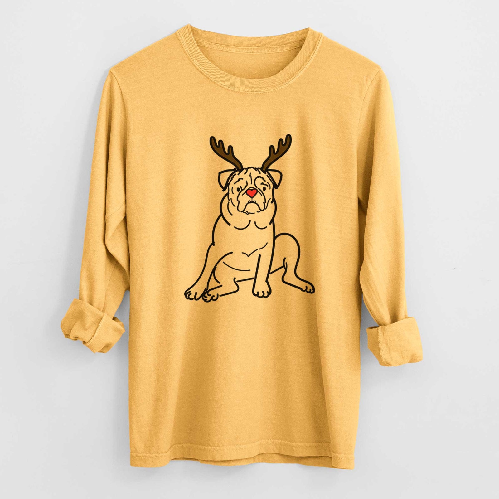 Red Nose Pug - Rudy - Heavyweight 100% Cotton Long Sleeve