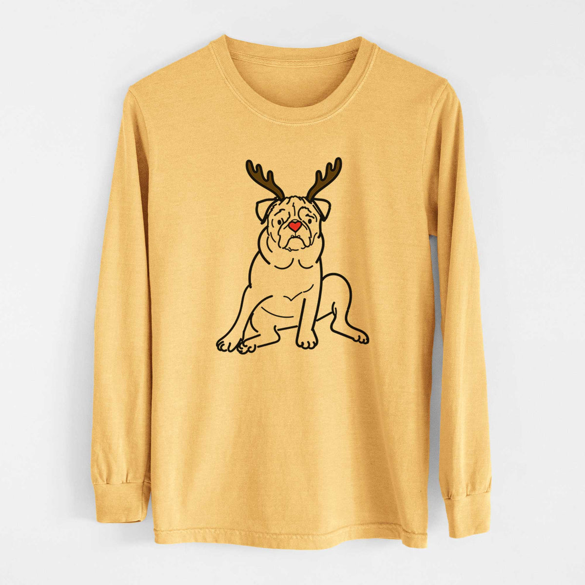 Red Nose Pug - Rudy - Heavyweight 100% Cotton Long Sleeve