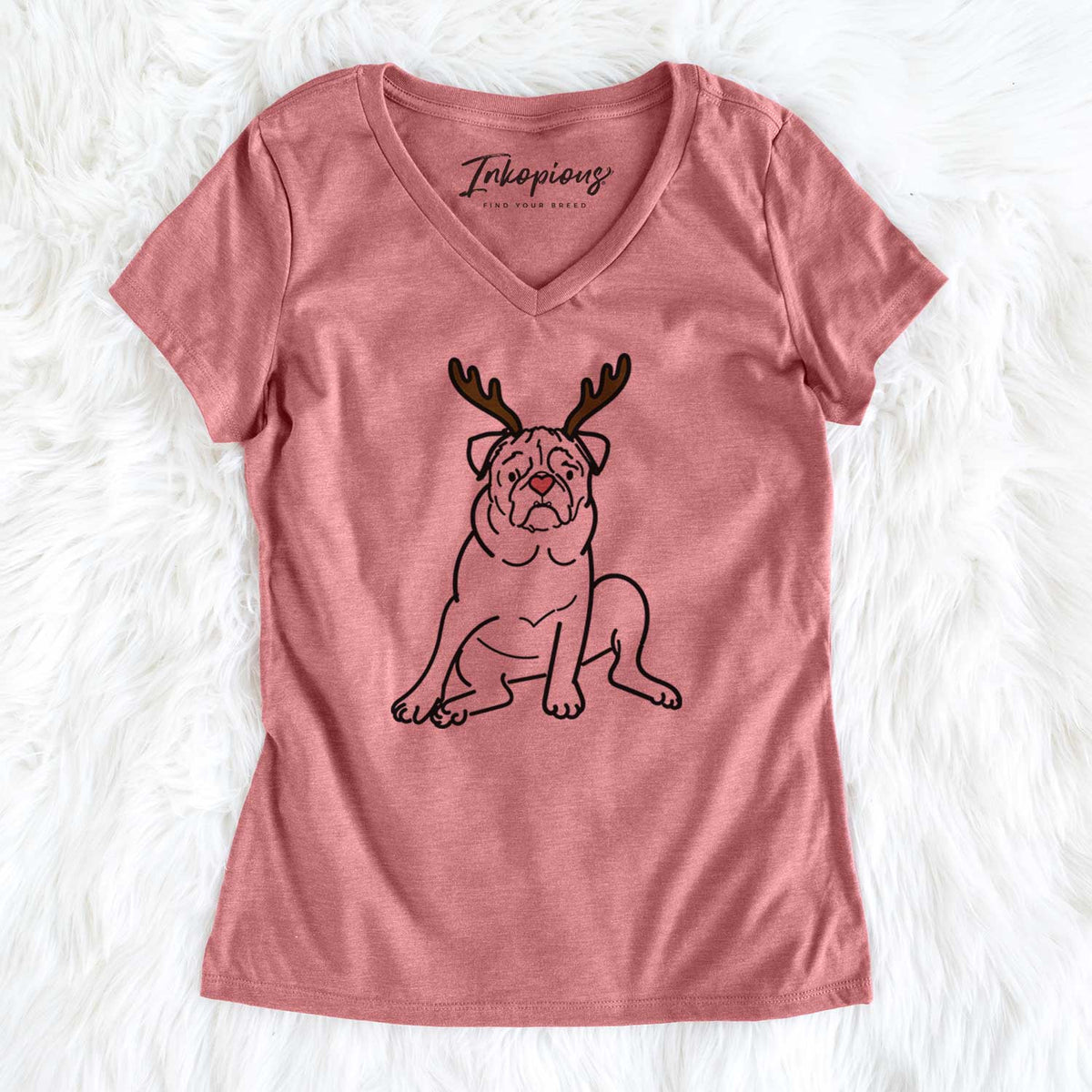 Red Nose Pug - Rudy - Women's V-neck Shirt