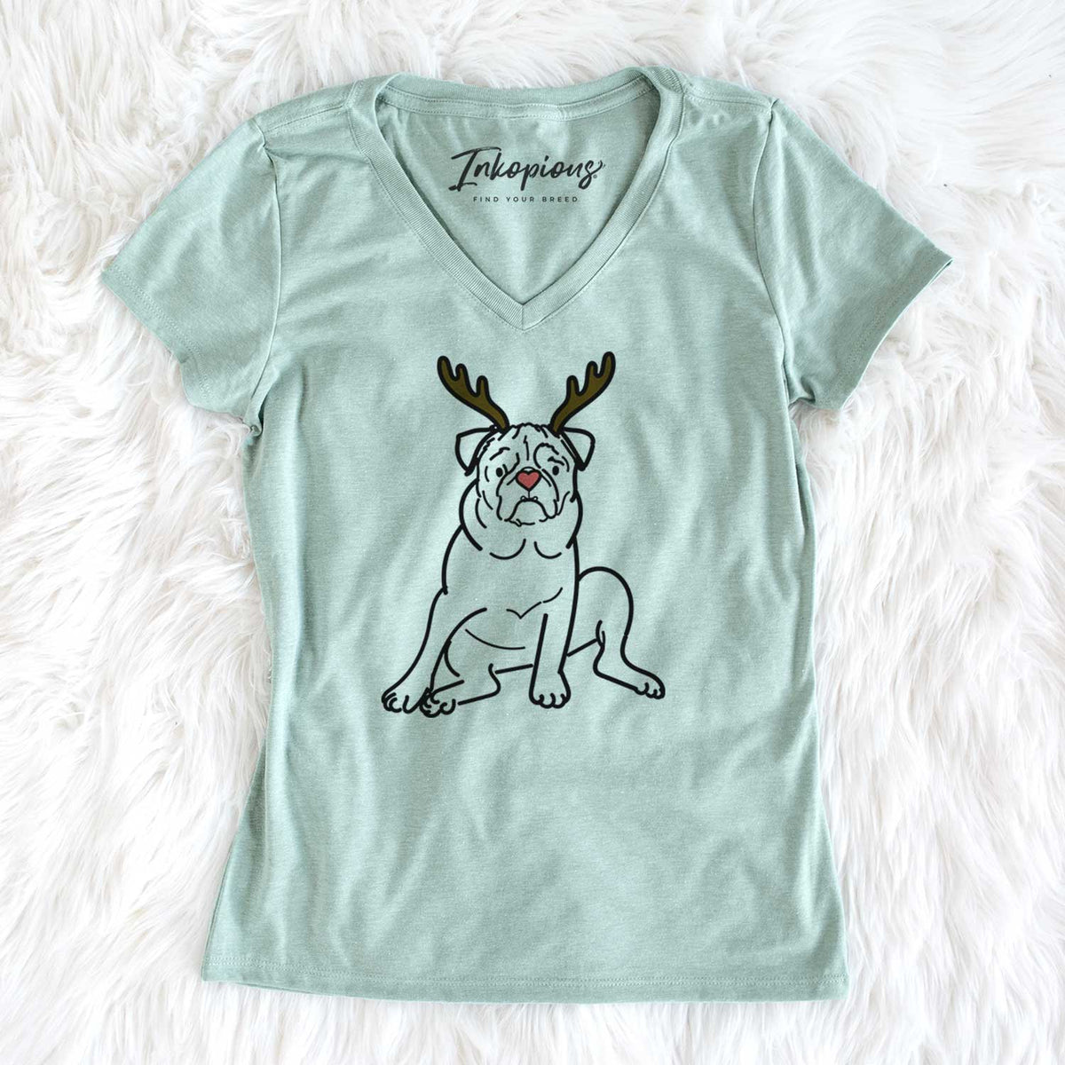 Red Nose Pug - Rudy - Women&#39;s V-neck Shirt