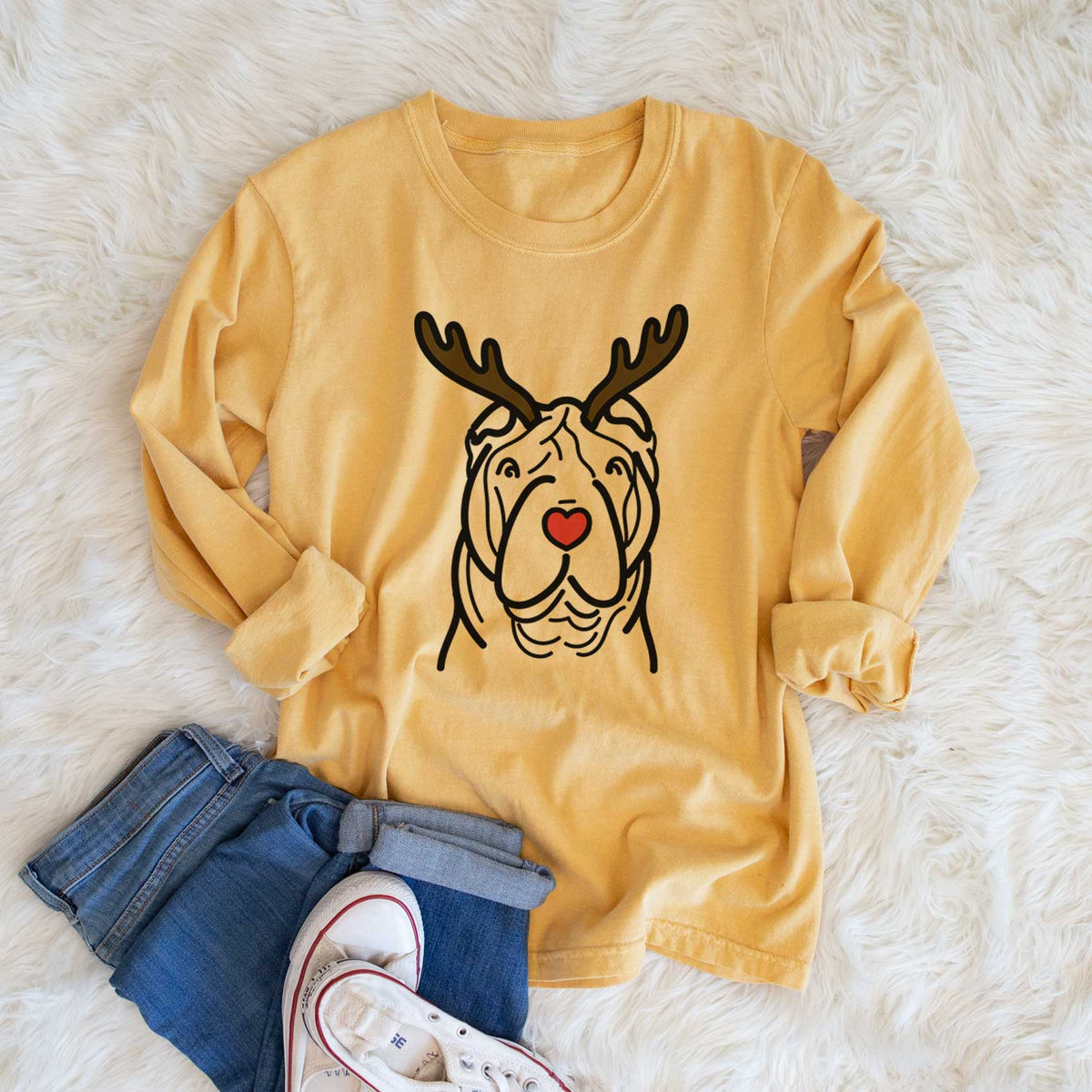 Red Nose Shar Pei - Heavyweight 100% Cotton Long Sleeve