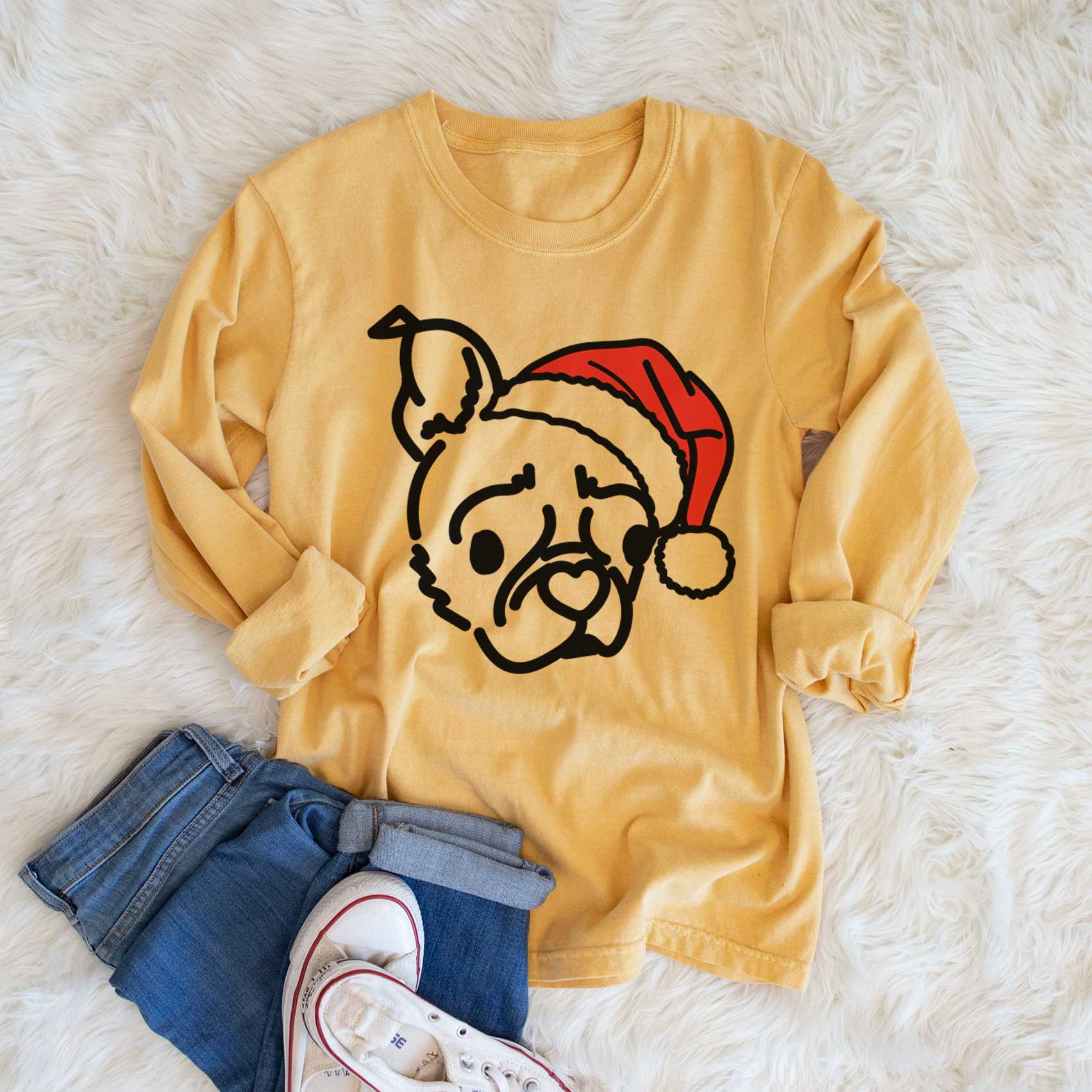 Jolly Pug Boston Terrier Mix - Bella - Heavyweight 100% Cotton Long Sleeve