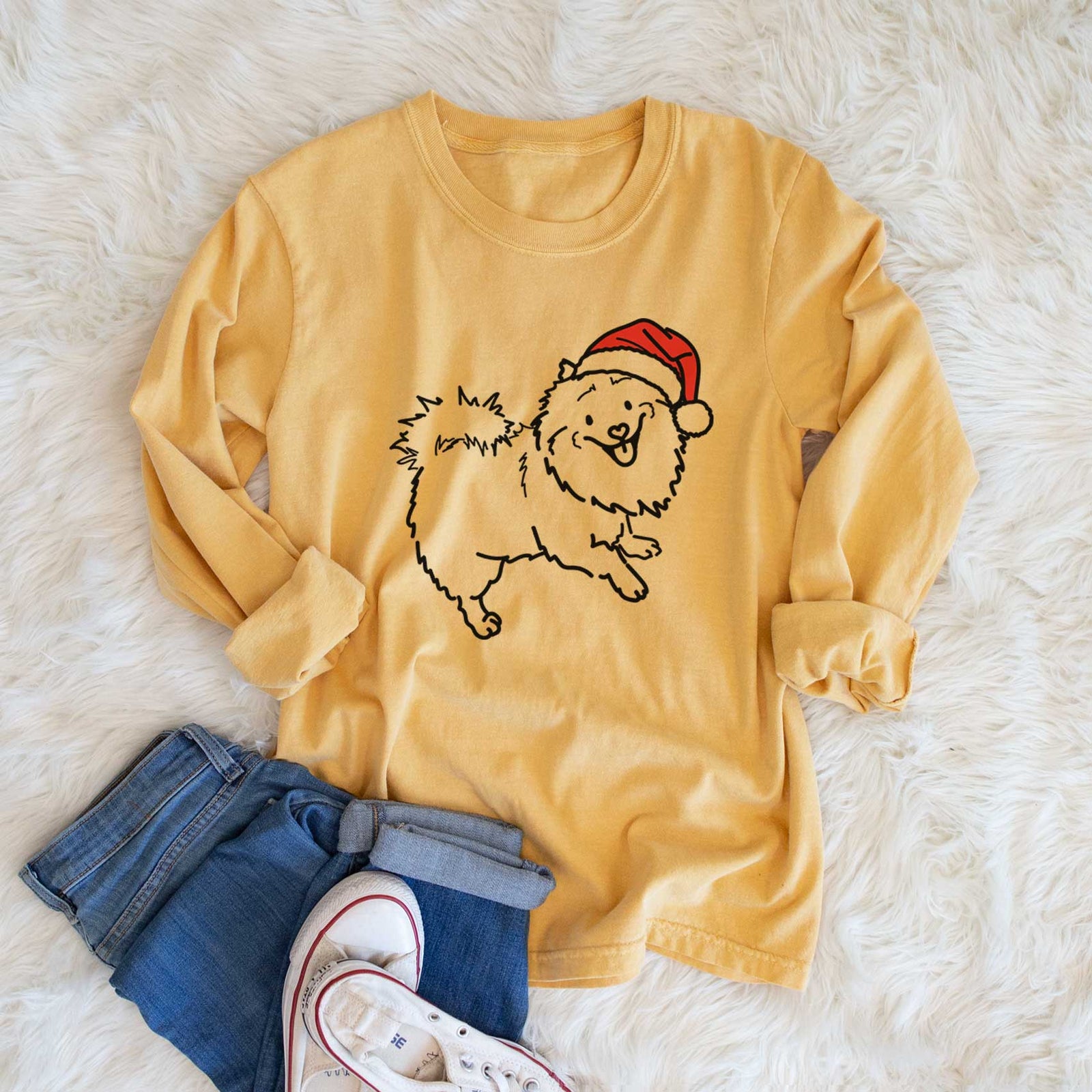 Jolly Pomeranian Mix - Goldie - Heavyweight 100% Cotton Long Sleeve