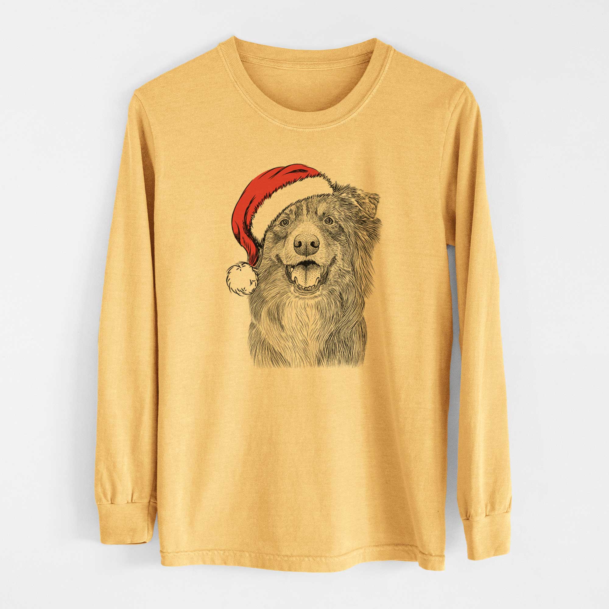 Santa Aussie Parker the Australian Shepherd - Heavyweight 100% Cotton Long Sleeve