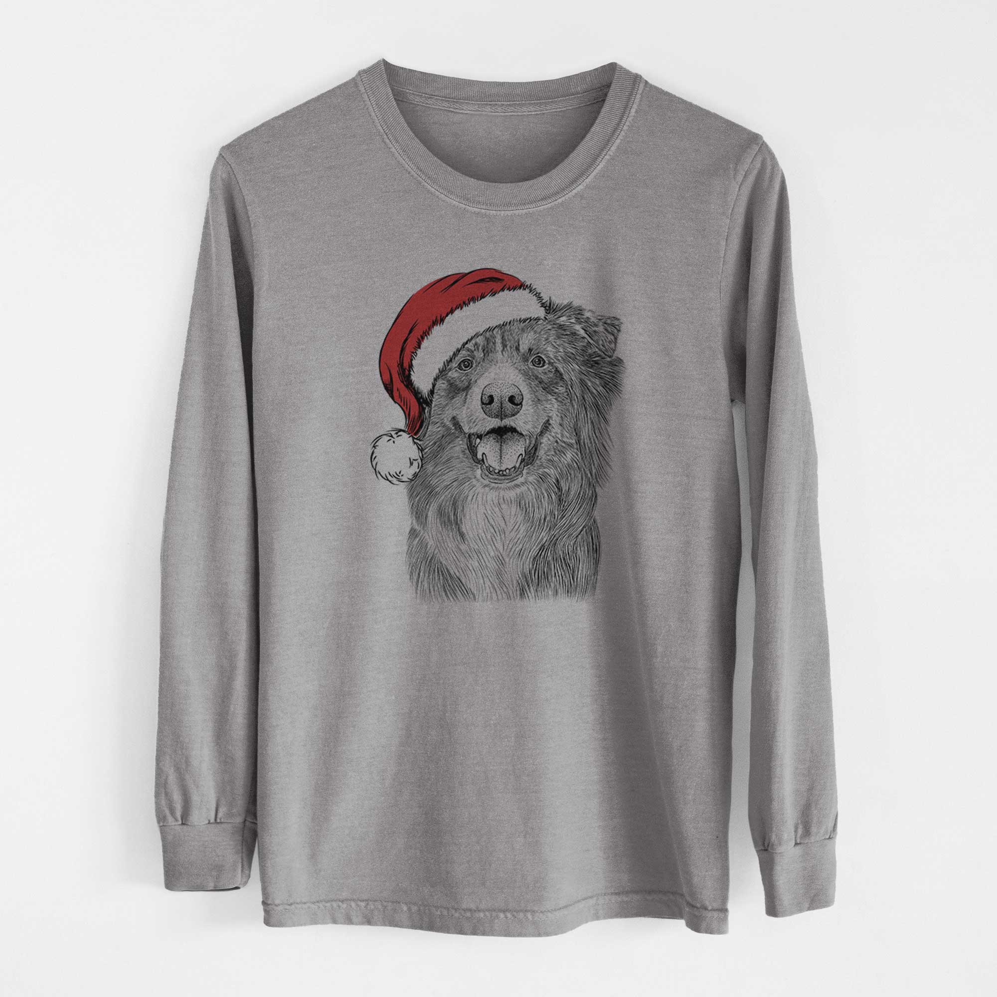 Santa Aussie Parker the Australian Shepherd - Heavyweight 100% Cotton Long Sleeve