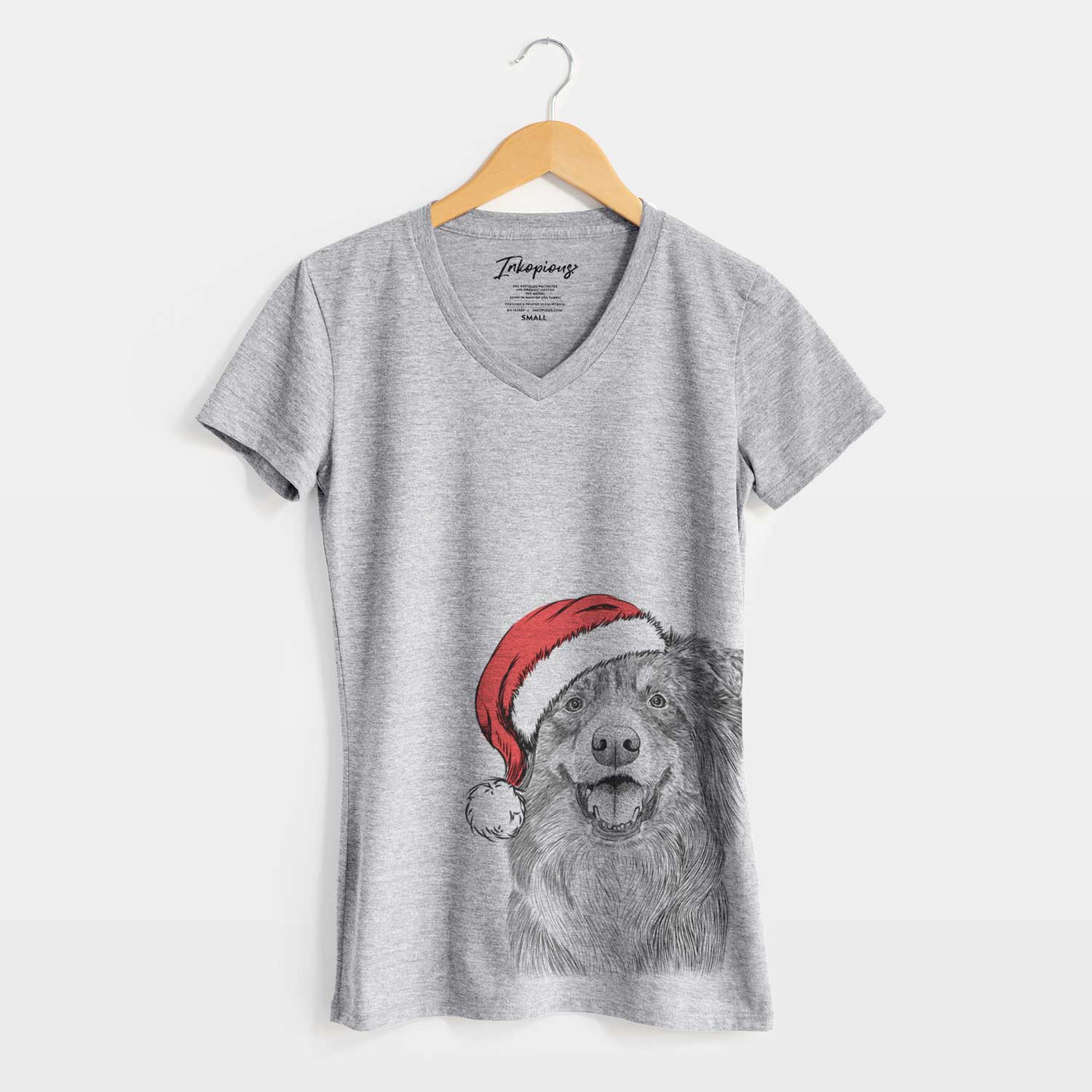 Santa Aussie Parker the Australian Shepherd - Women's V-neck Shirt