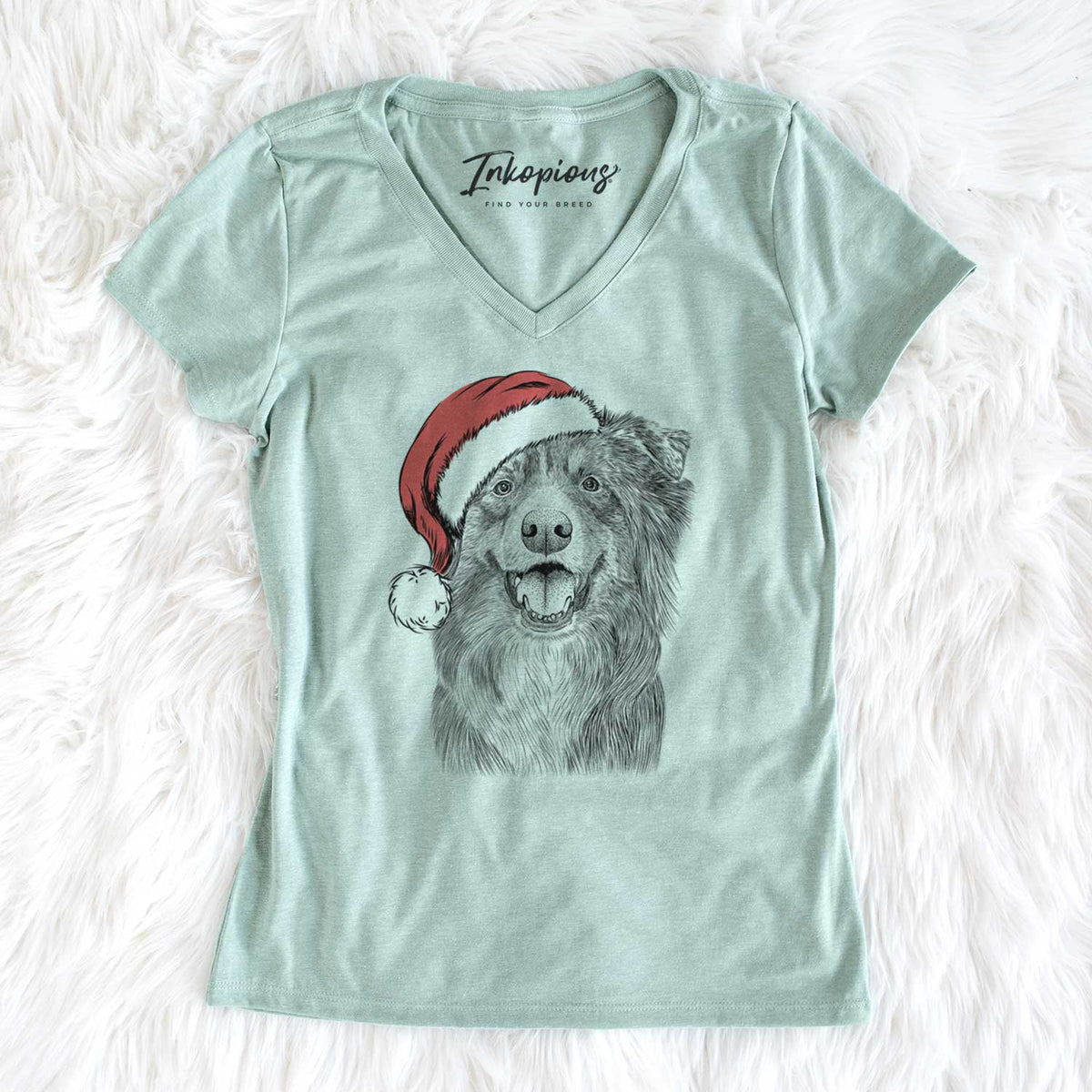 Santa Aussie Parker the Australian Shepherd - Women's V-neck Shirt