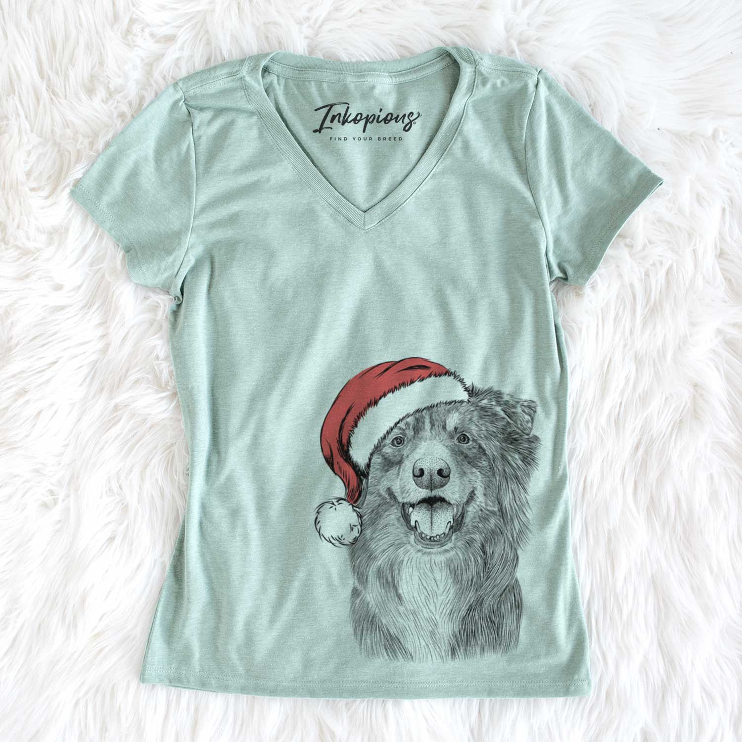 Santa Aussie Parker the Australian Shepherd - Women's V-neck Shirt