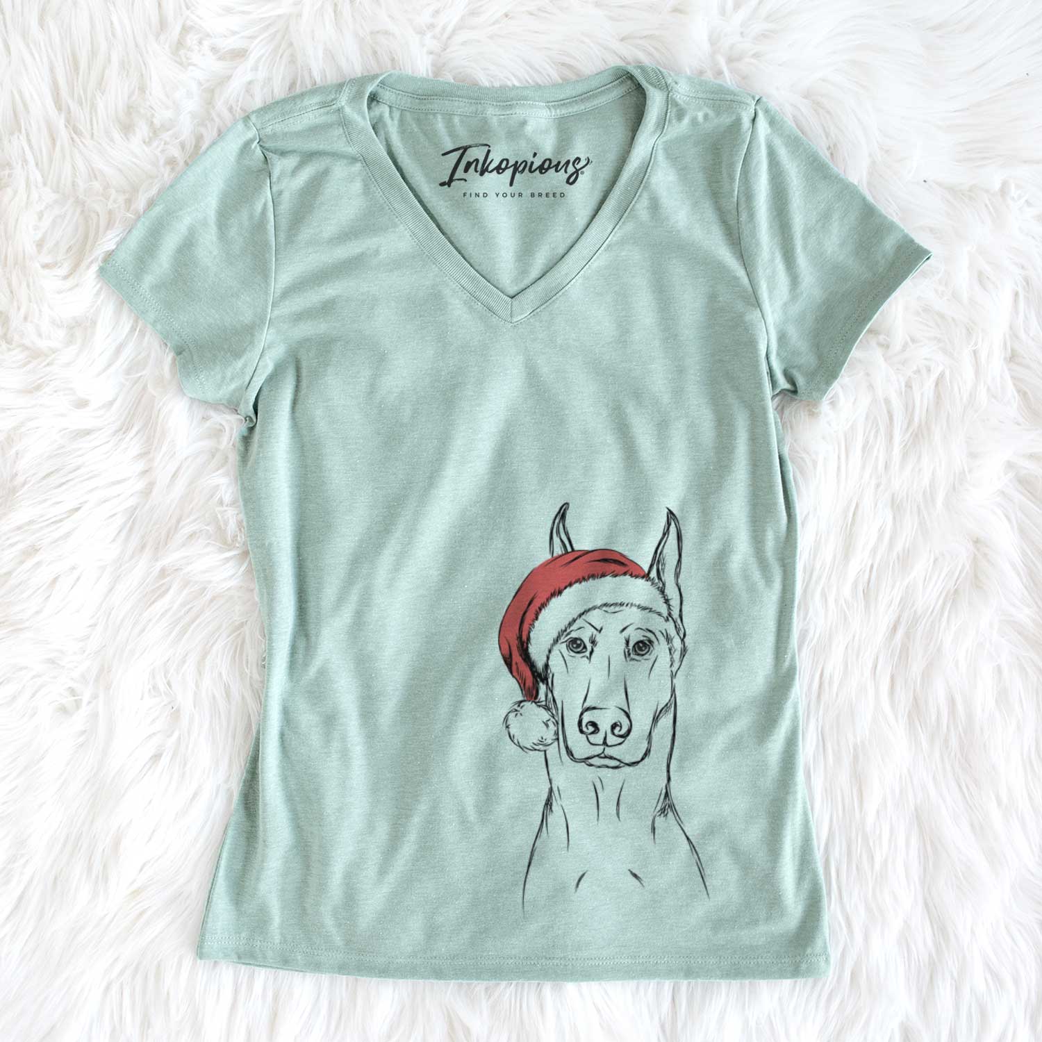 Santa Ace the Doberman Pinscher - Women's V-neck Shirt