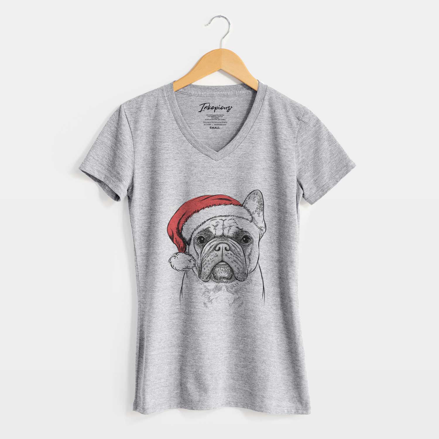 Santa Acelynn the French Bulldog - Women's V-neck Shirt