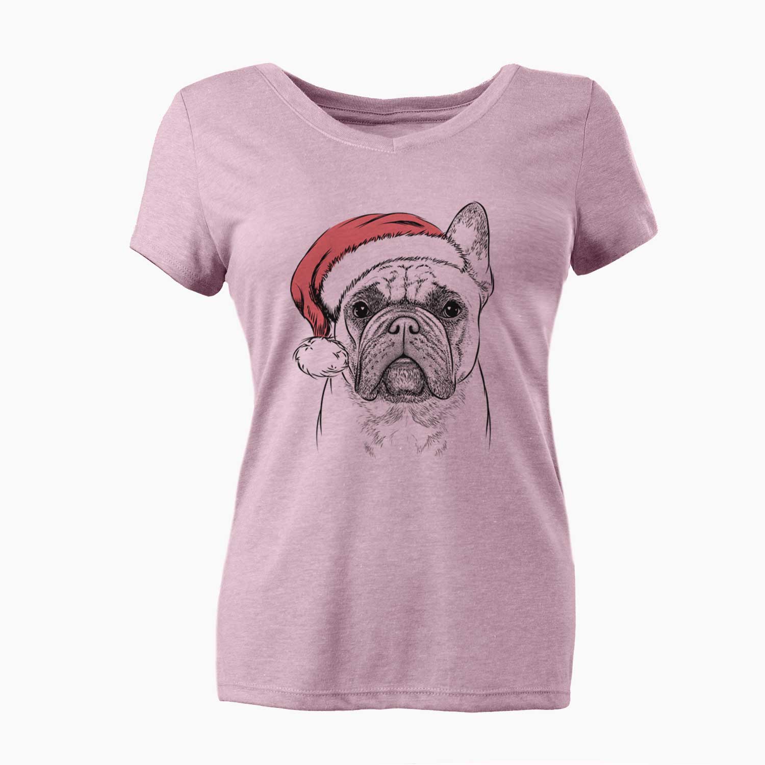 Santa Acelynn the French Bulldog - Women's V-neck Shirt