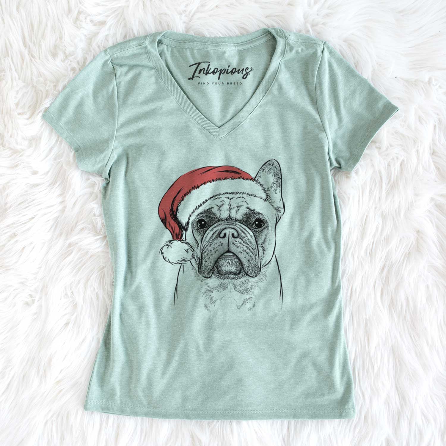 Santa Acelynn the French Bulldog - Women's V-neck Shirt