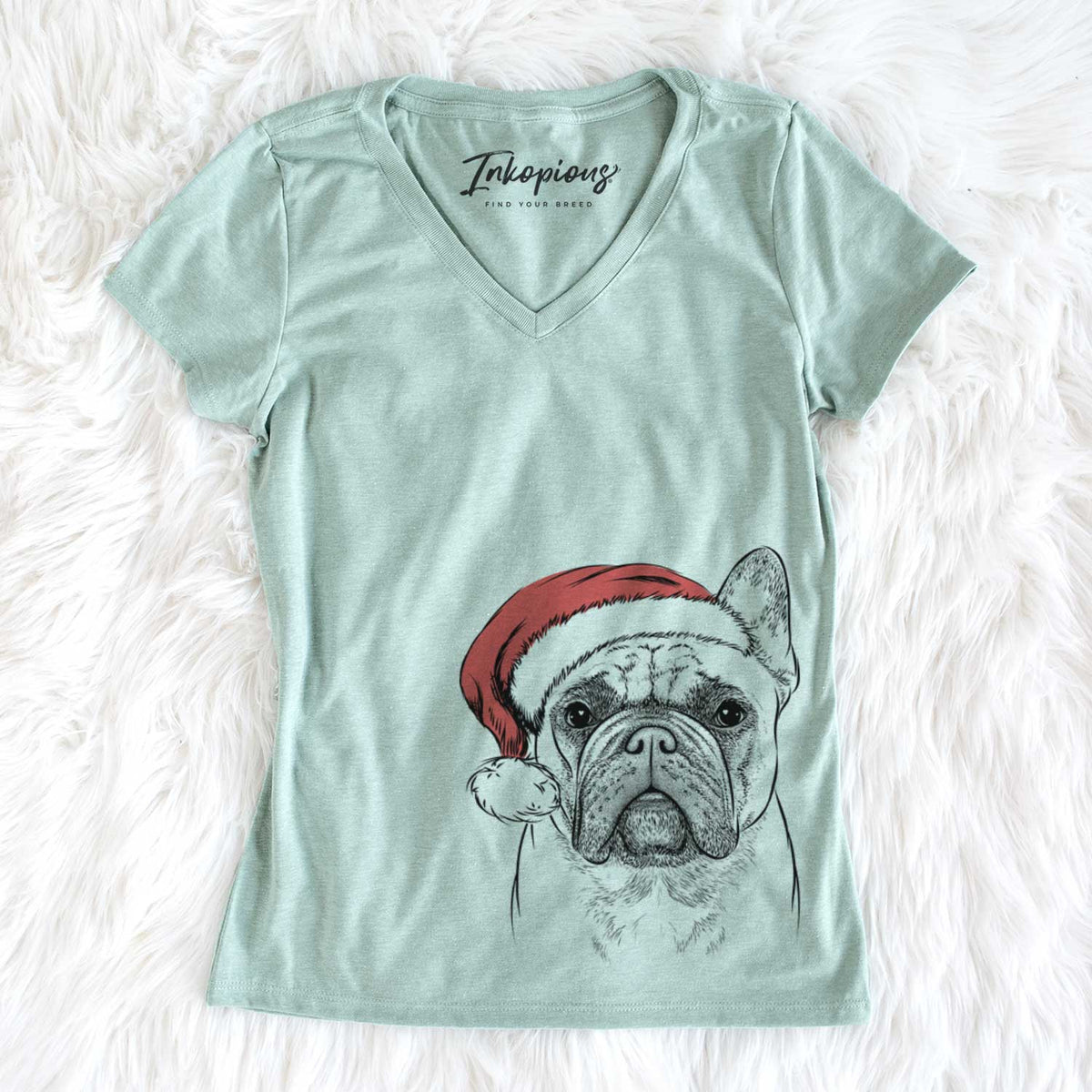 Santa Acelynn the French Bulldog - Women&#39;s V-neck Shirt