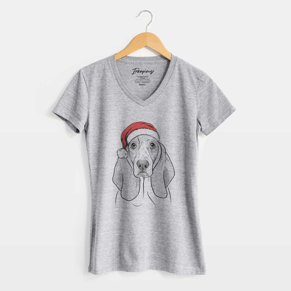 Santa Addison the Basset Hound - Women's V-neck Shirt