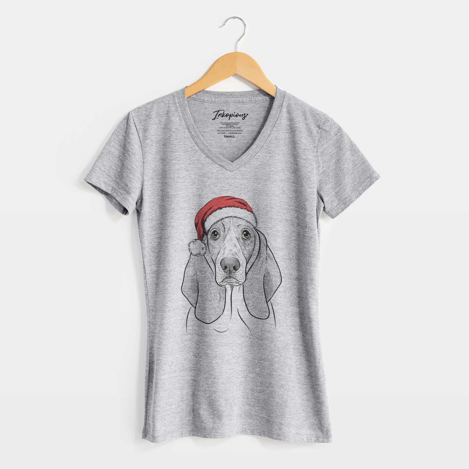 Santa Addison the Basset Hound - Women's V-neck Shirt