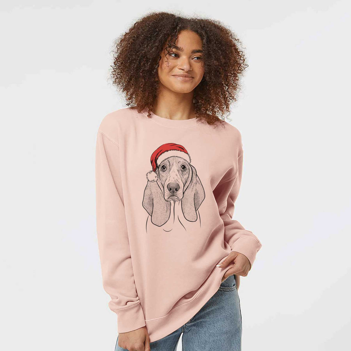 Santa Addison the Basset Hound - Unisex Pigment Dyed Crew Sweatshirt