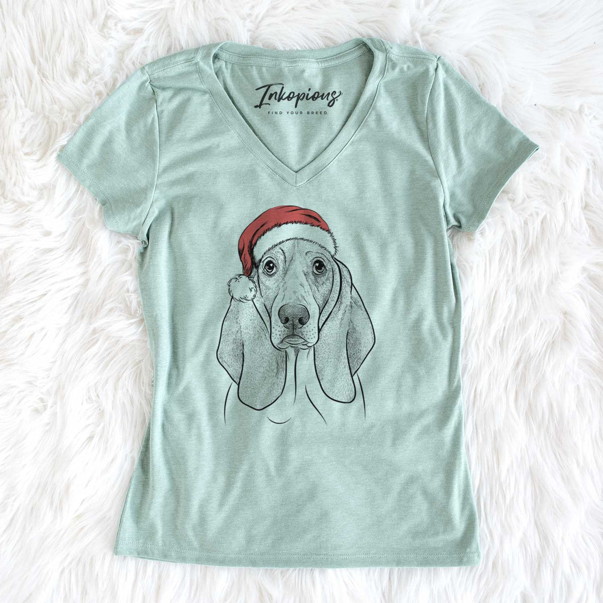 Santa Addison the Basset Hound - Women's V-neck Shirt