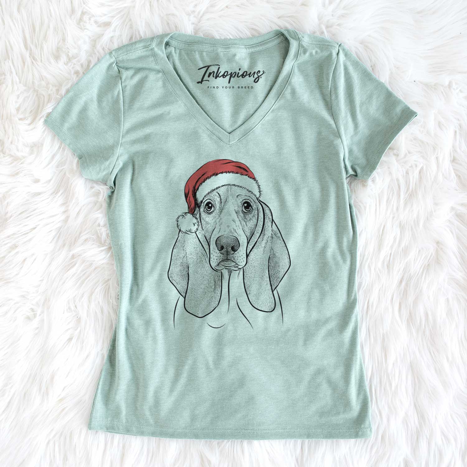 Santa Addison the Basset Hound - Women's V-neck Shirt