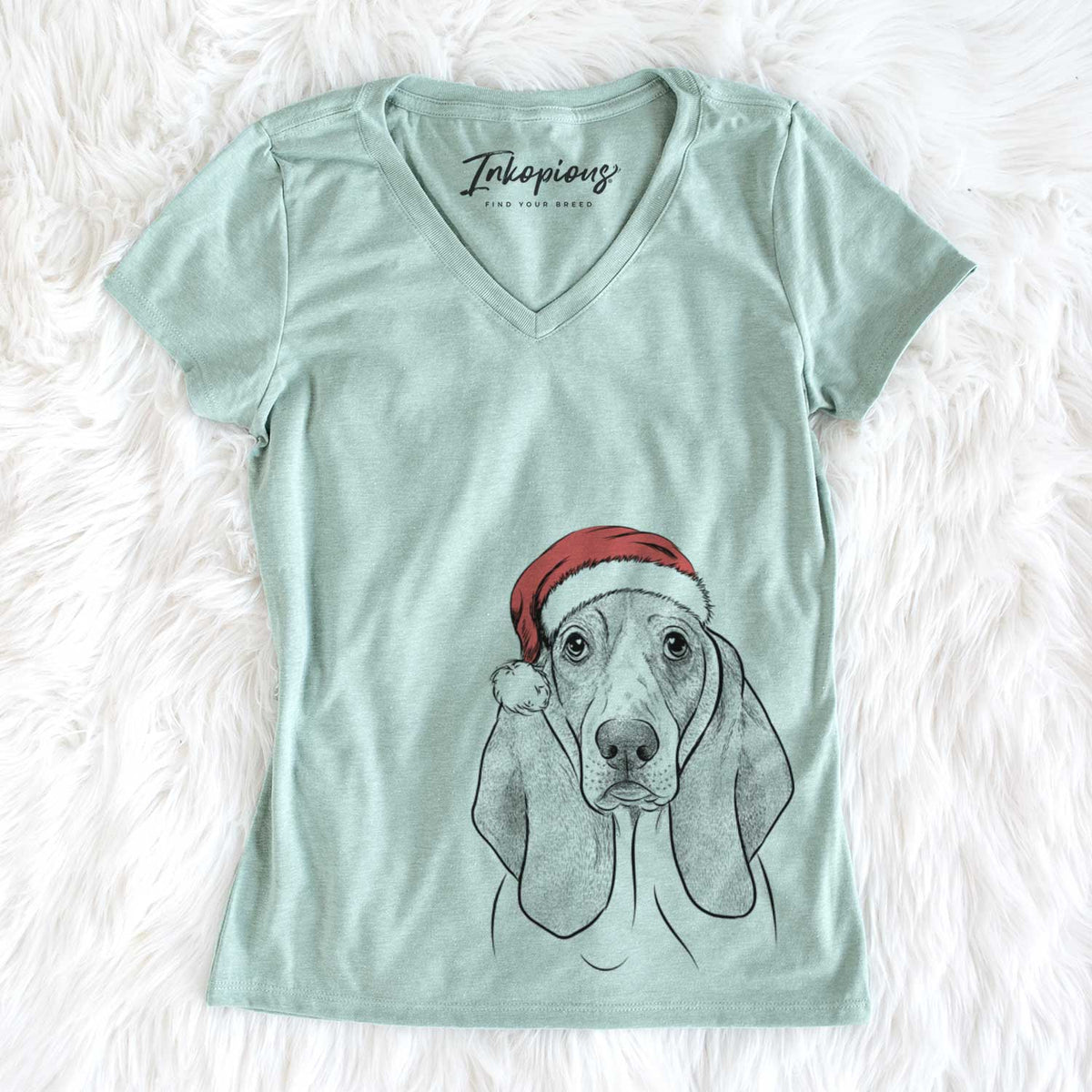 Santa Addison the Basset Hound - Women&#39;s V-neck Shirt
