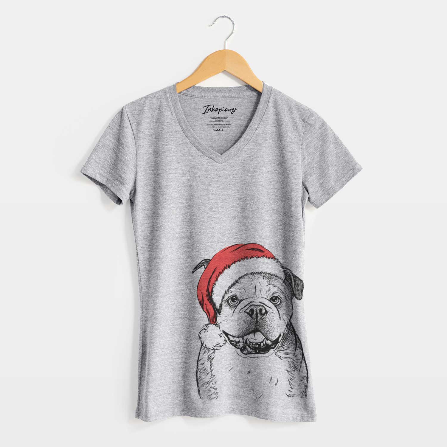 Santa Agatha the Boston Bulldog - Women's V-neck Shirt