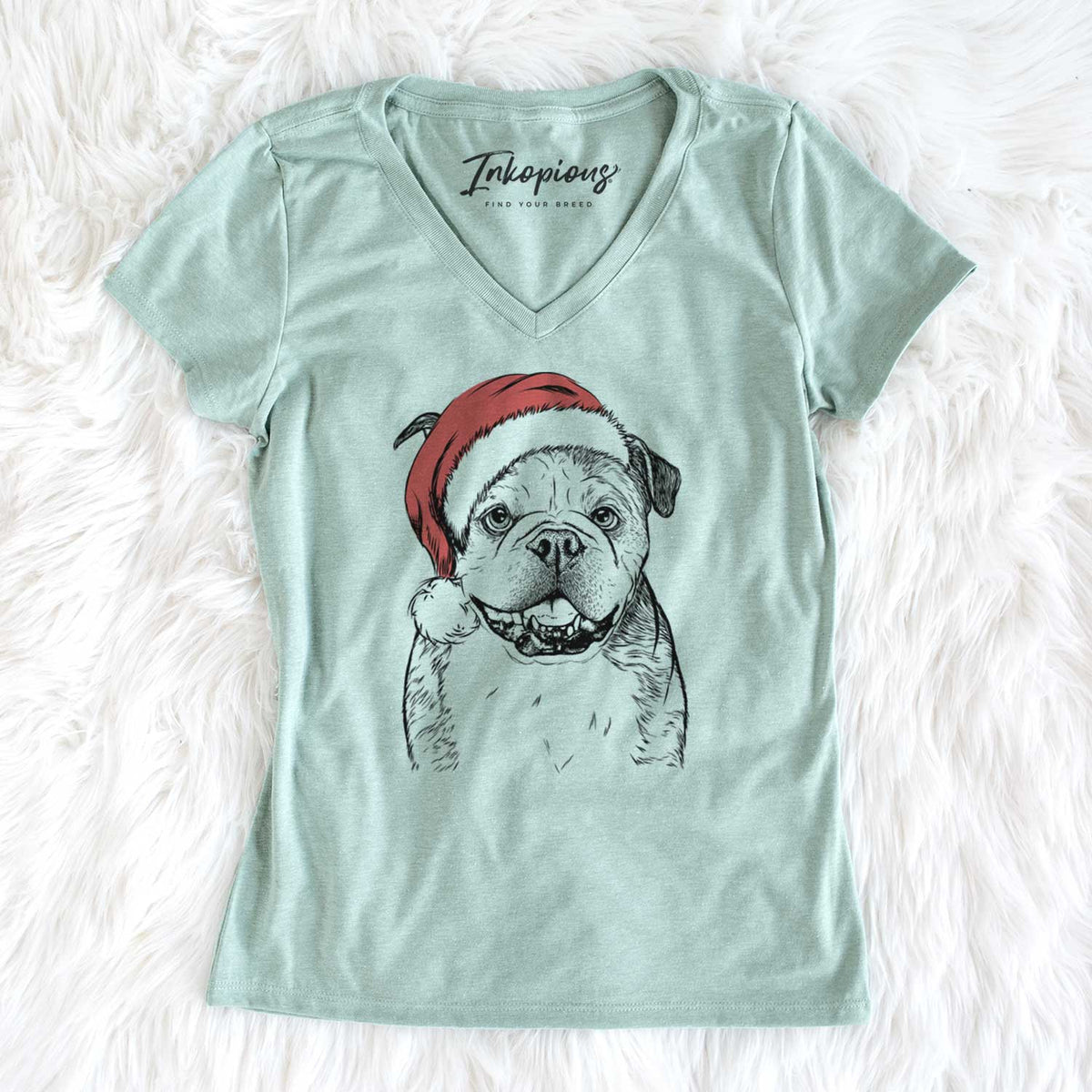 Santa Agatha the Boston Bulldog - Women's V-neck Shirt