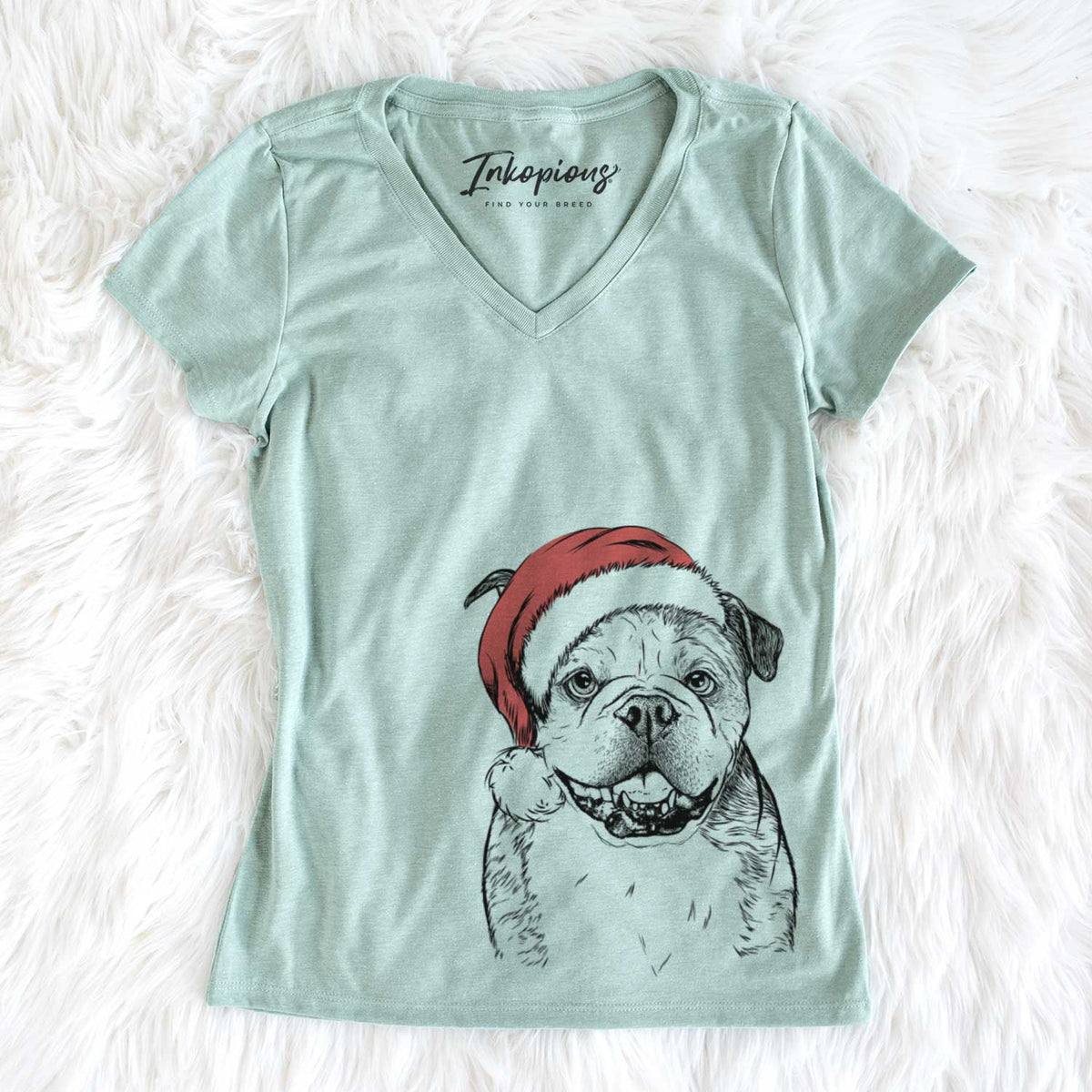 Santa Agatha the Boston Bulldog - Women's V-neck Shirt