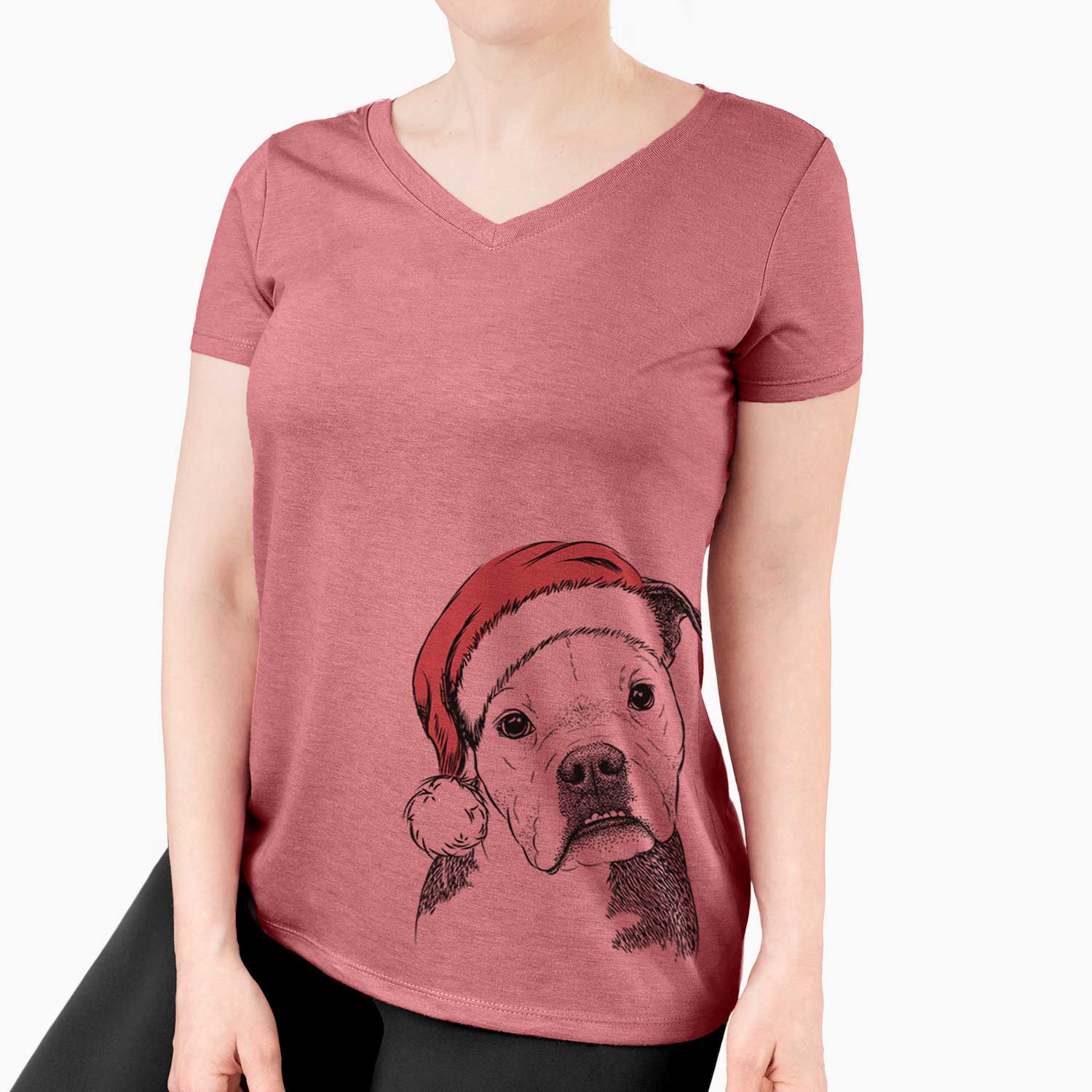 Santa Aggy the Olde English Bulldogge - Women's V-neck Shirt