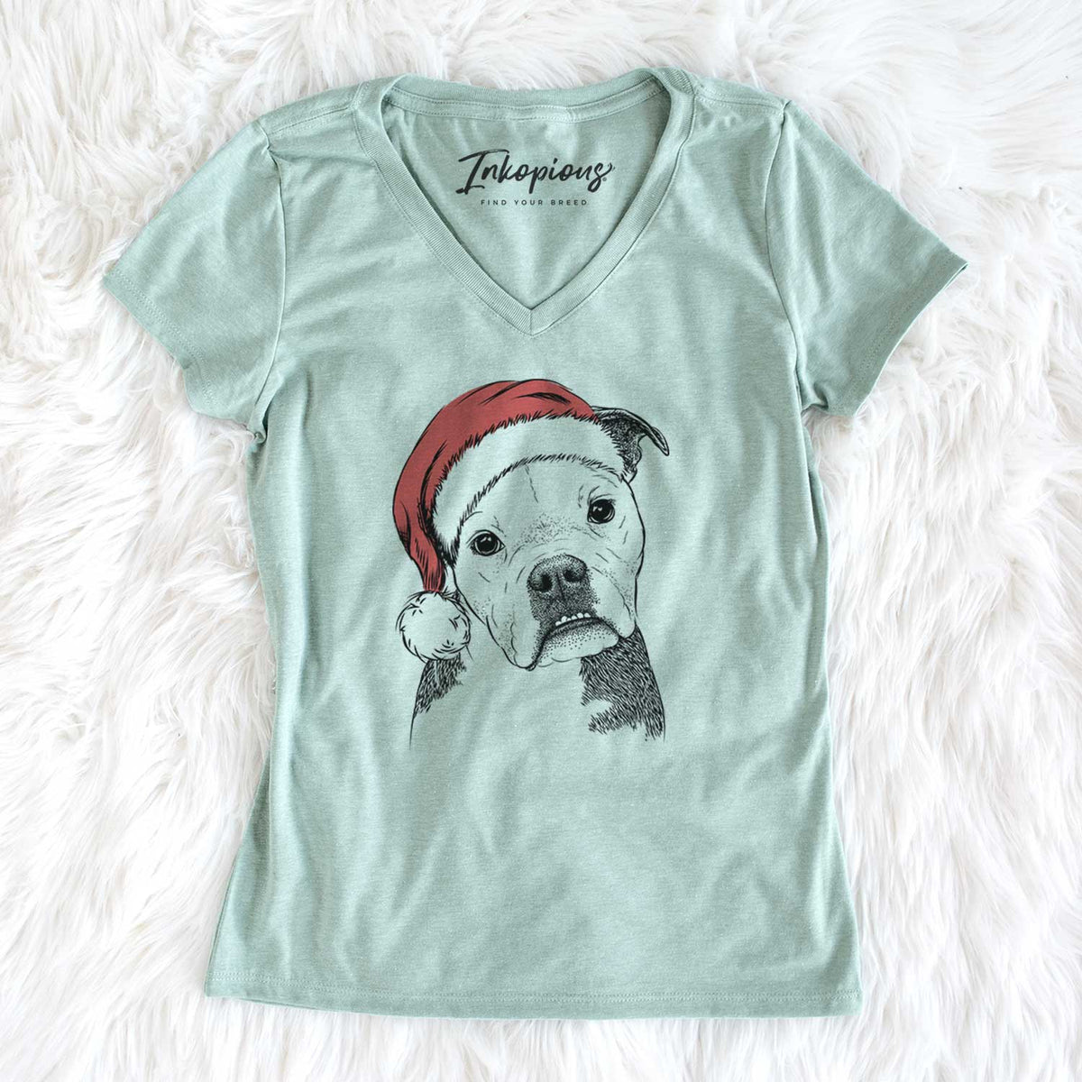 Santa Aggy the Olde English Bulldogge - Women's V-neck Shirt