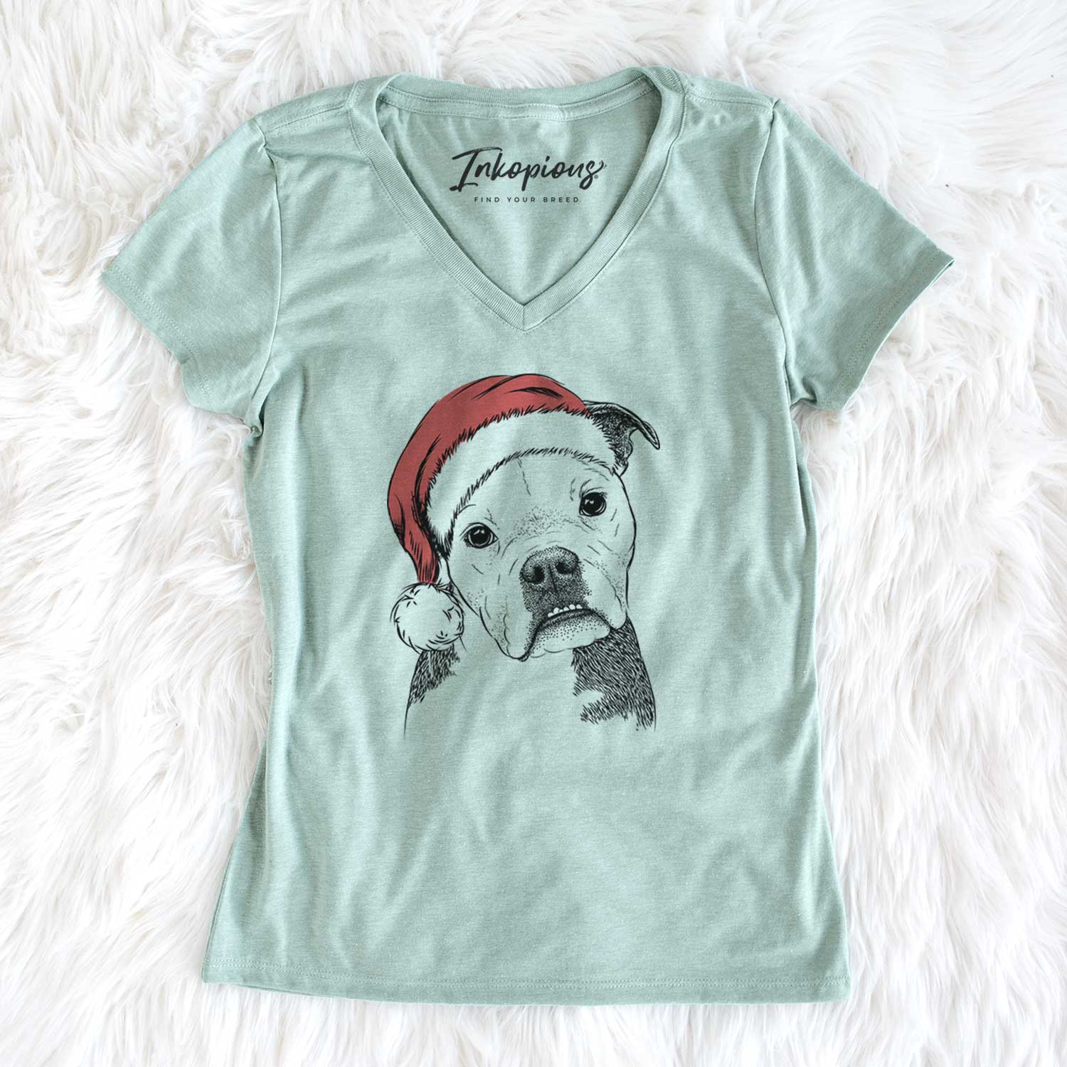 Santa Aggy the Olde English Bulldogge - Women's V-neck Shirt