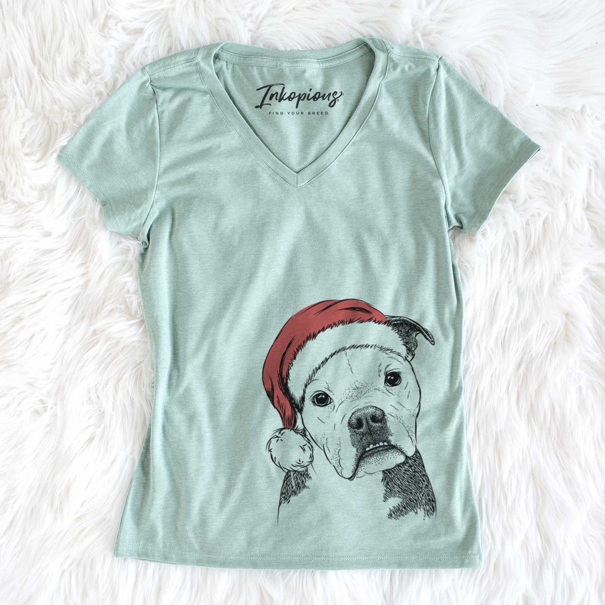 Santa Aggy the Olde English Bulldogge - Women&#39;s V-neck Shirt