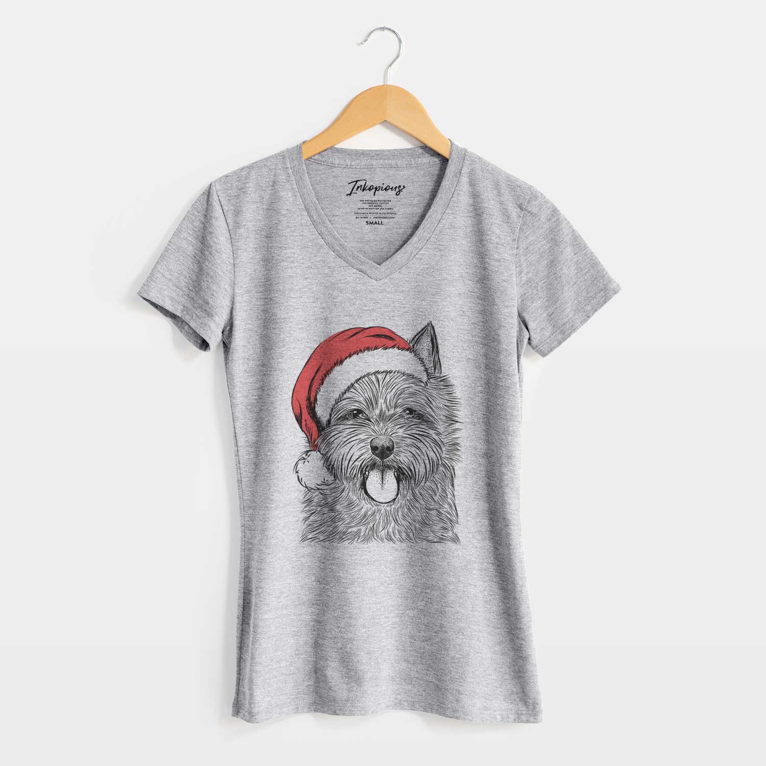 Santa Alfie the Norwich Terrier - Women's V-neck Shirt