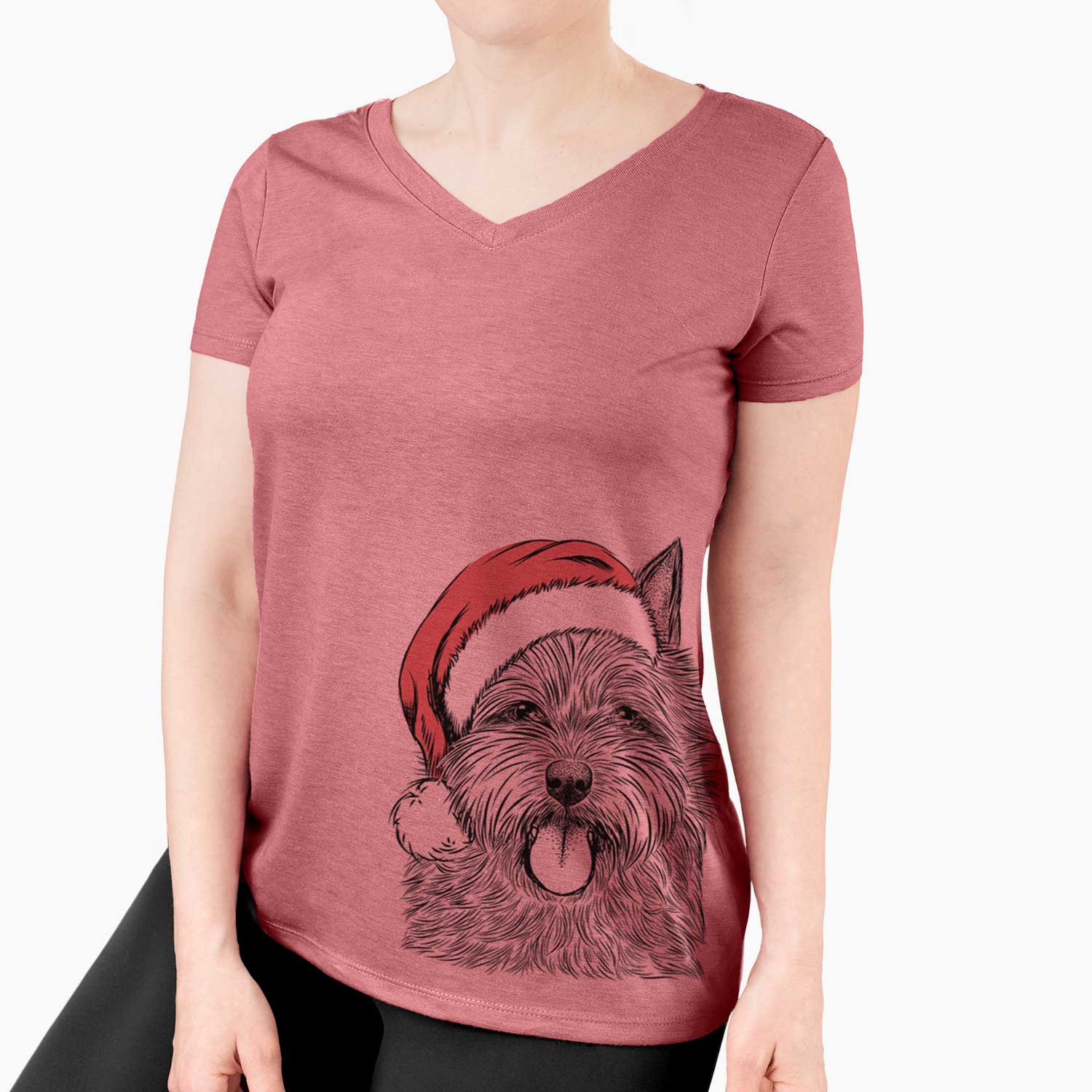 Santa Alfie the Norwich Terrier - Women's V-neck Shirt