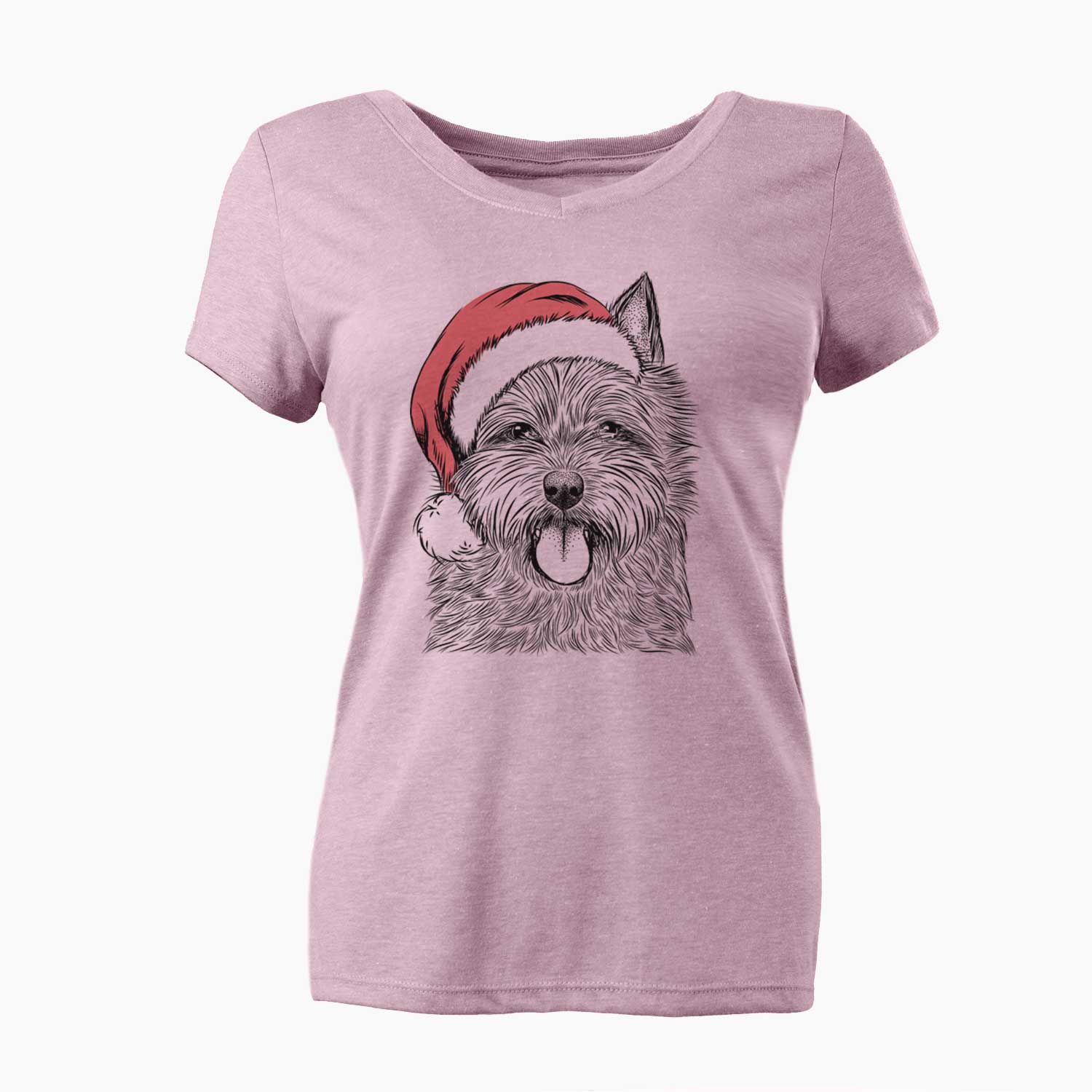 Santa Alfie the Norwich Terrier - Women's V-neck Shirt