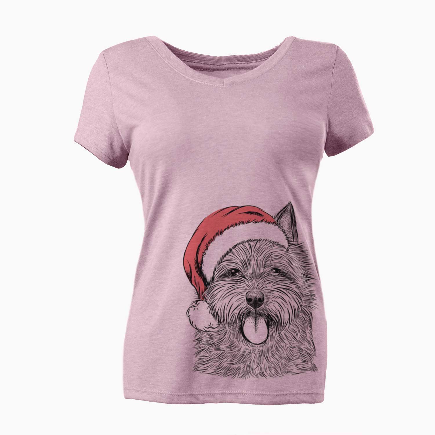 Santa Alfie the Norwich Terrier - Women's V-neck Shirt