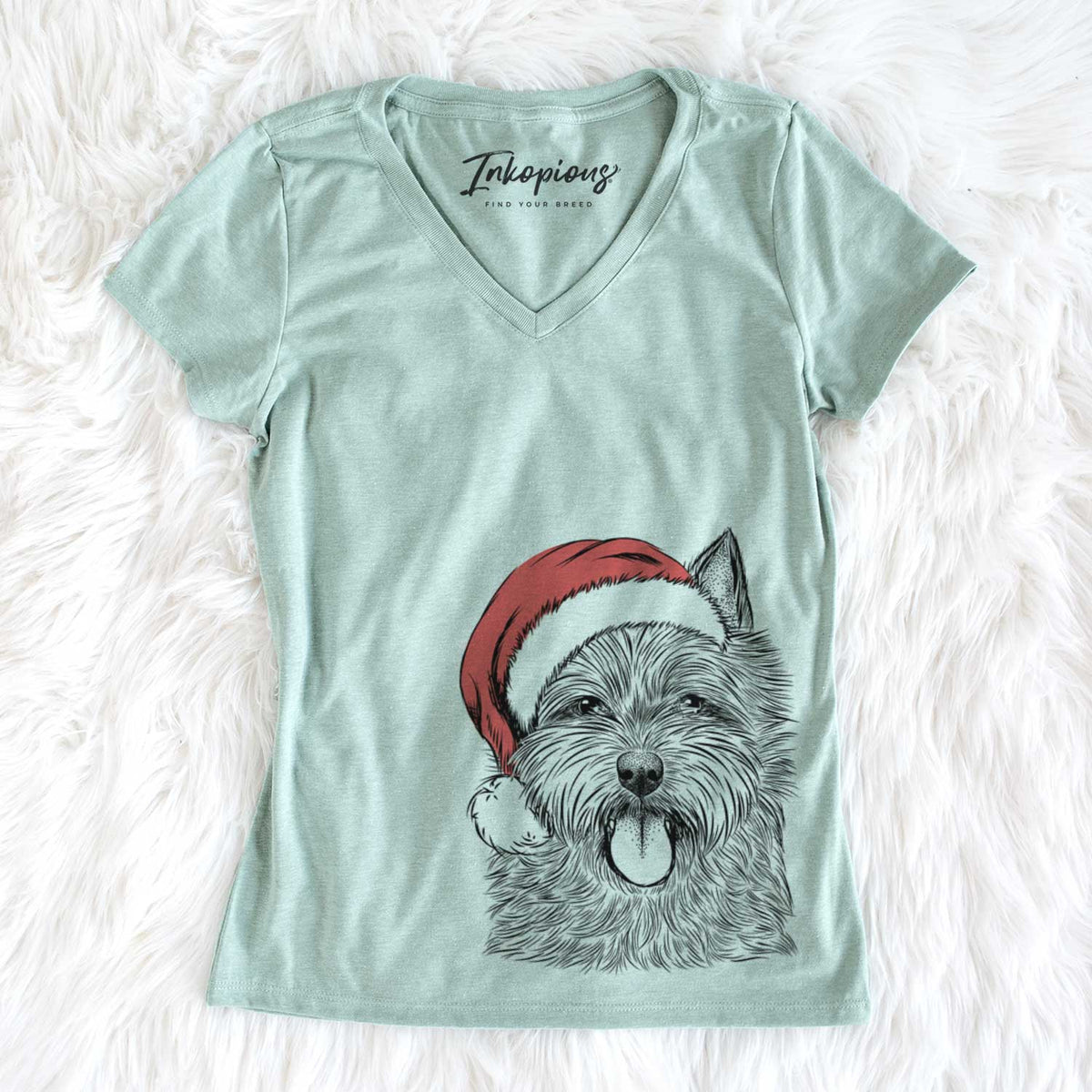 Santa Alfie the Norwich Terrier - Women&#39;s V-neck Shirt