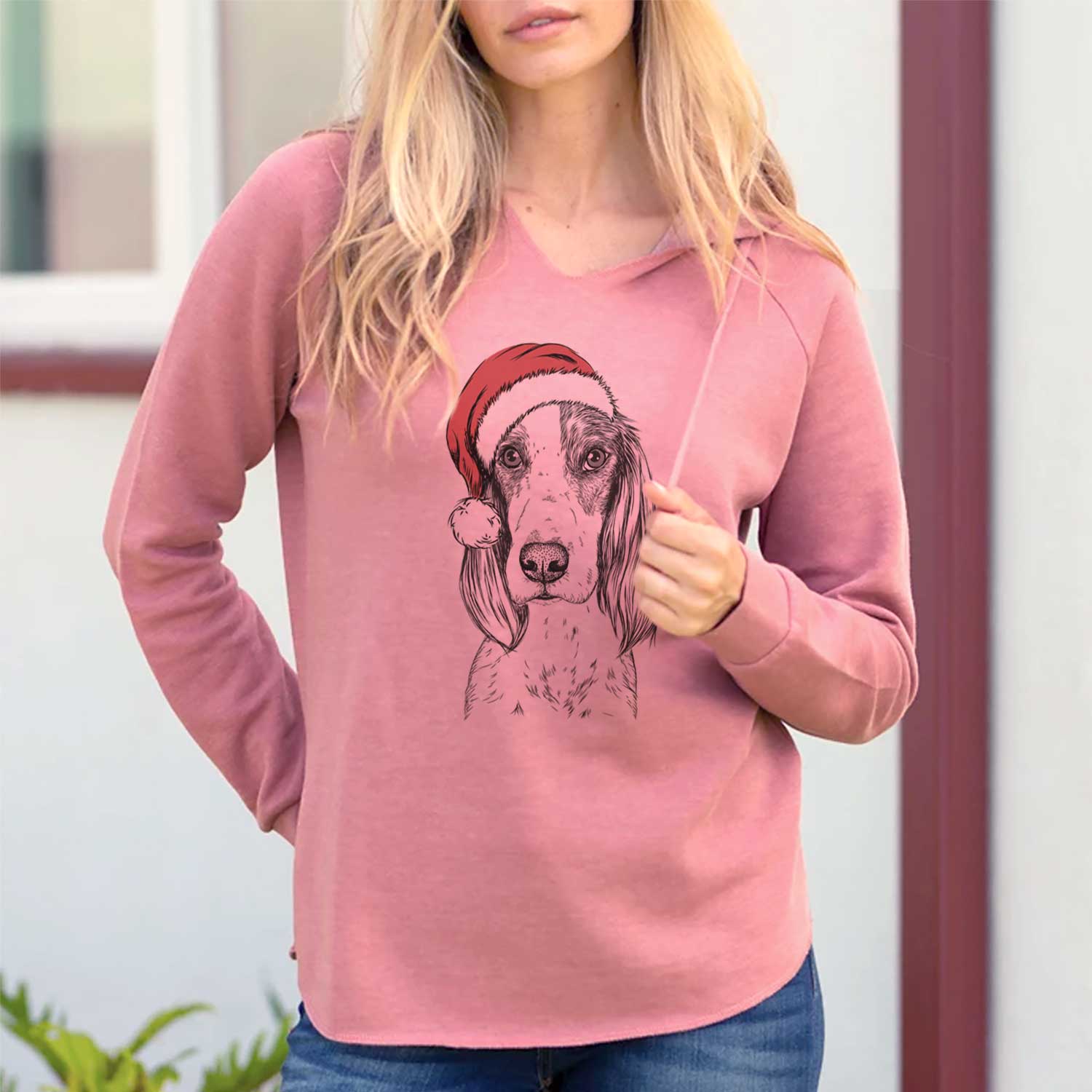 Santa Aline the Irish Red and White Setter - Cali Wave Hooded Sweatshirt