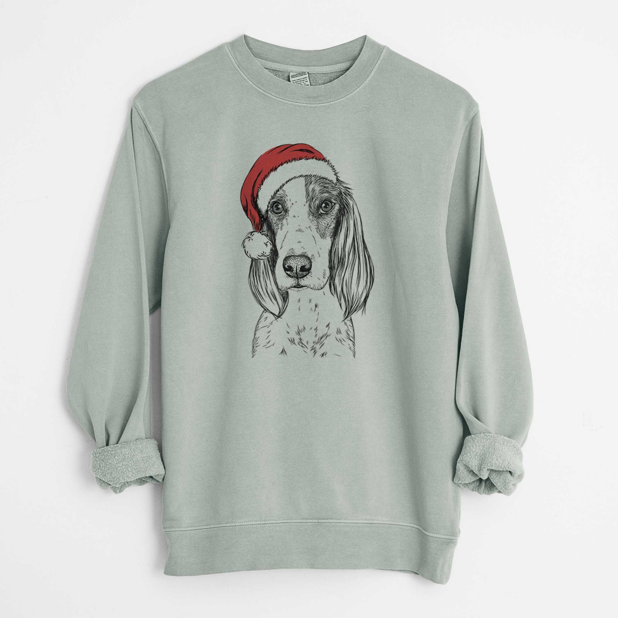 Santa Aline the Irish Red and White Setter - Unisex Pigment Dyed Crew Sweatshirt