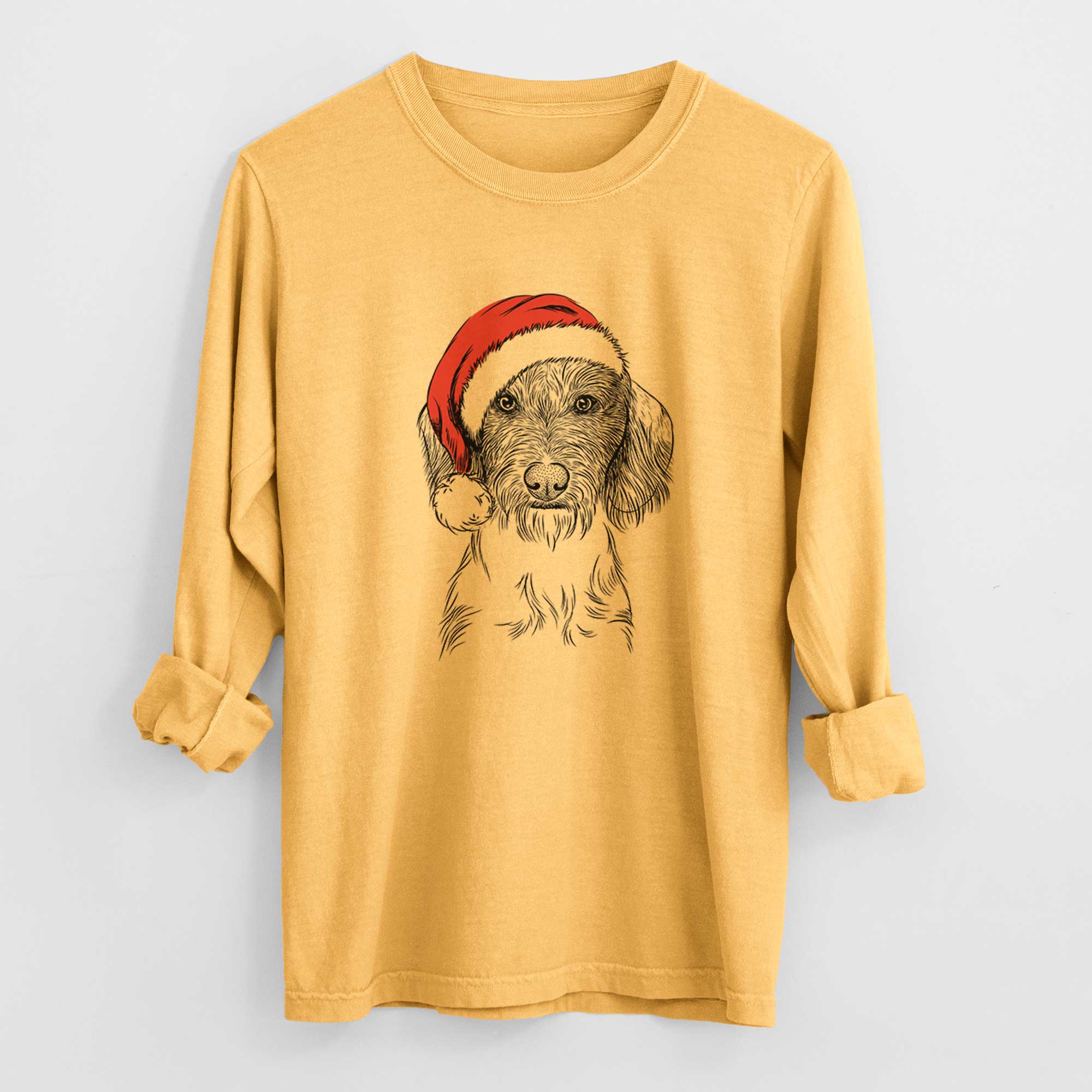 Santa Almond the Wirehaired Dachshund - Heavyweight 100% Cotton Long Sleeve