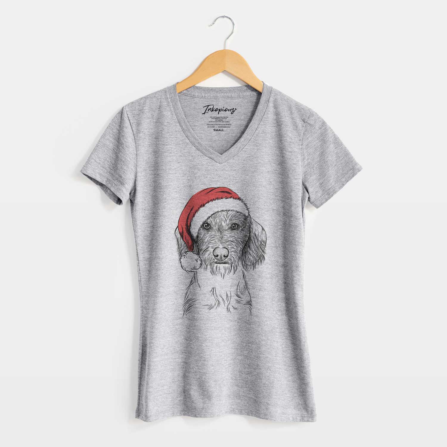 Santa Almond the Wirehaired Dachshund - Women's V-neck Shirt