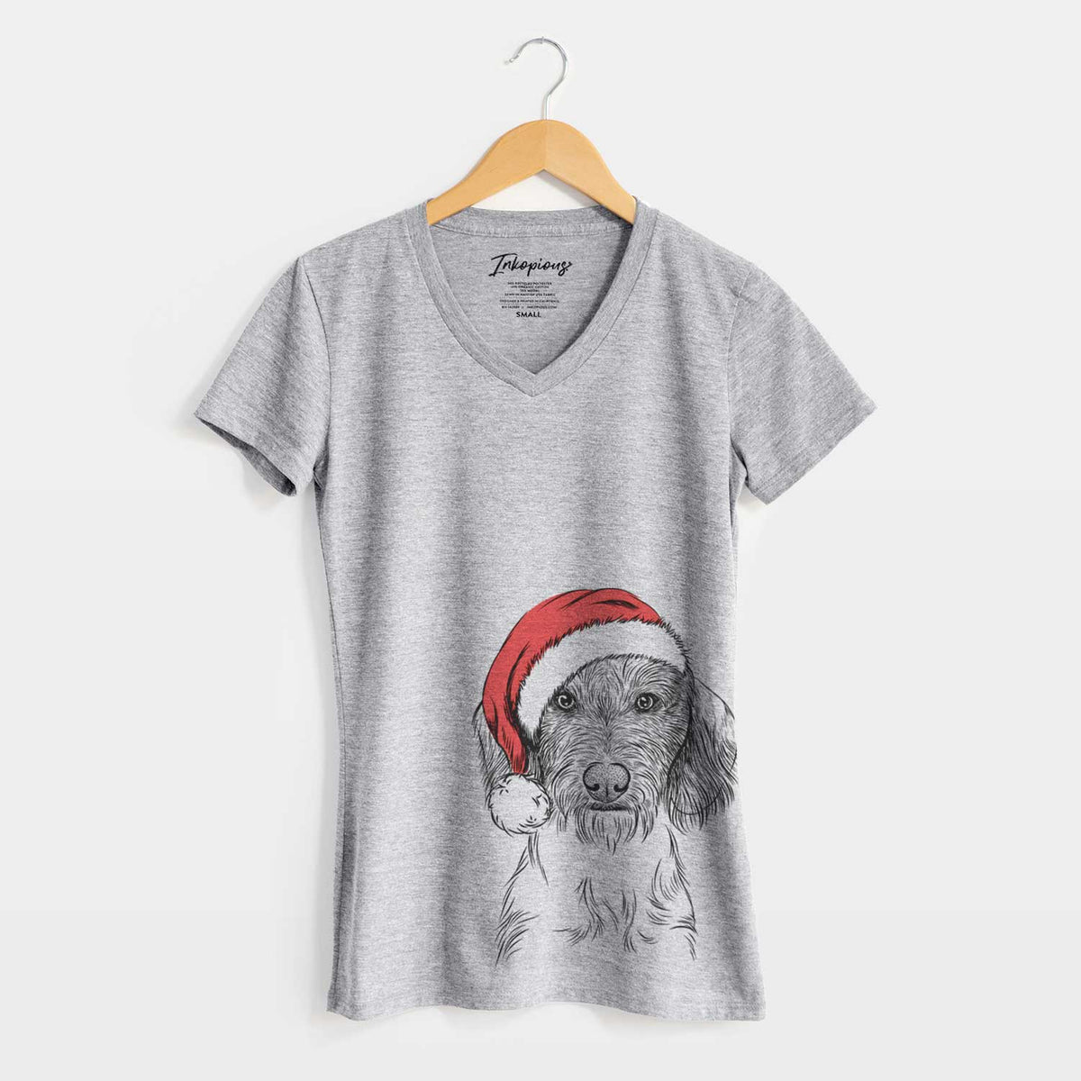 Santa Almond the Wirehaired Dachshund - Women's V-neck Shirt