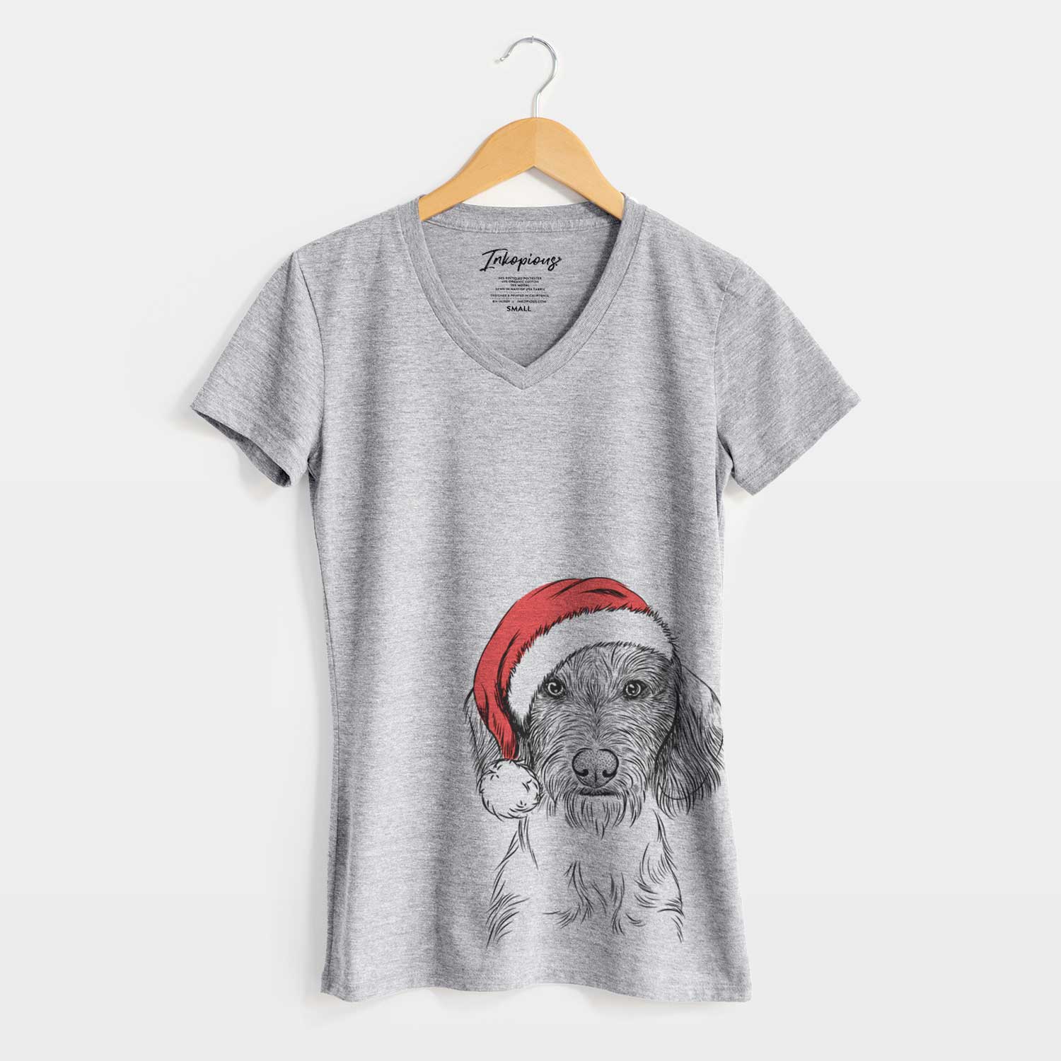 Santa Almond the Wirehaired Dachshund - Women's V-neck Shirt