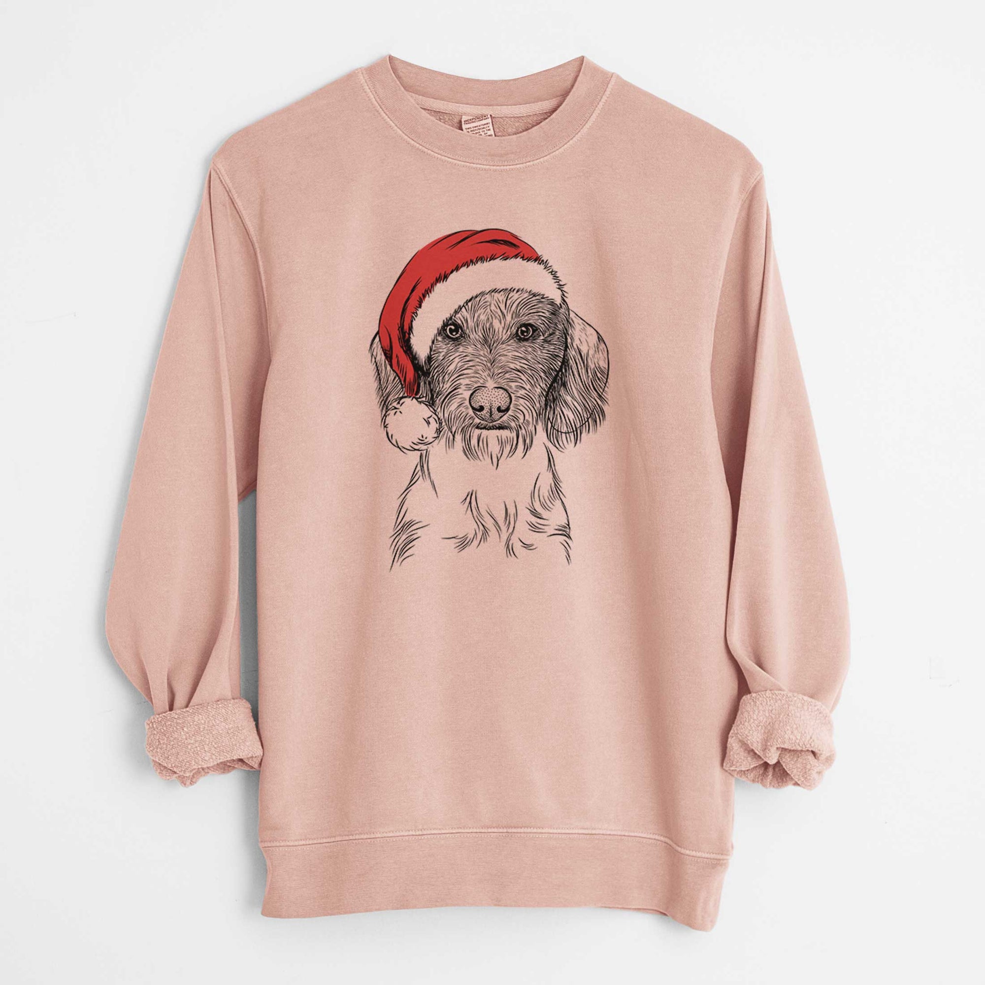 Santa Almond the Wirehaired Dachshund - Unisex Pigment Dyed Crew Sweatshirt